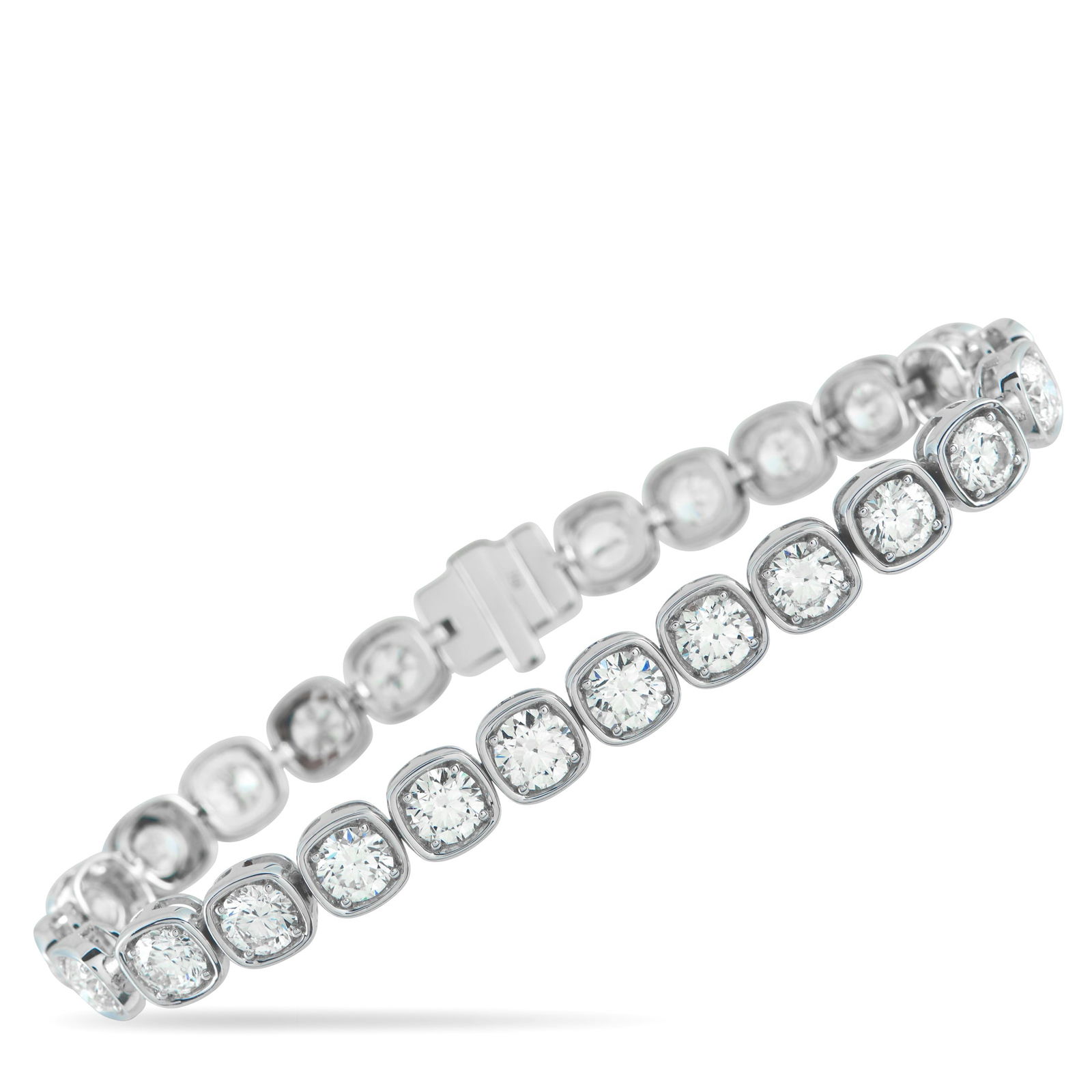 Exclusive 18K White Gold 13.40ct Diamond Bracelet: Add sparkle and sophistication to any ensemble with this exquisite bracelet. Round cut Diamonds with a total weight of 13.40 carats shine brightly from their place within the contemporary 18K White Go