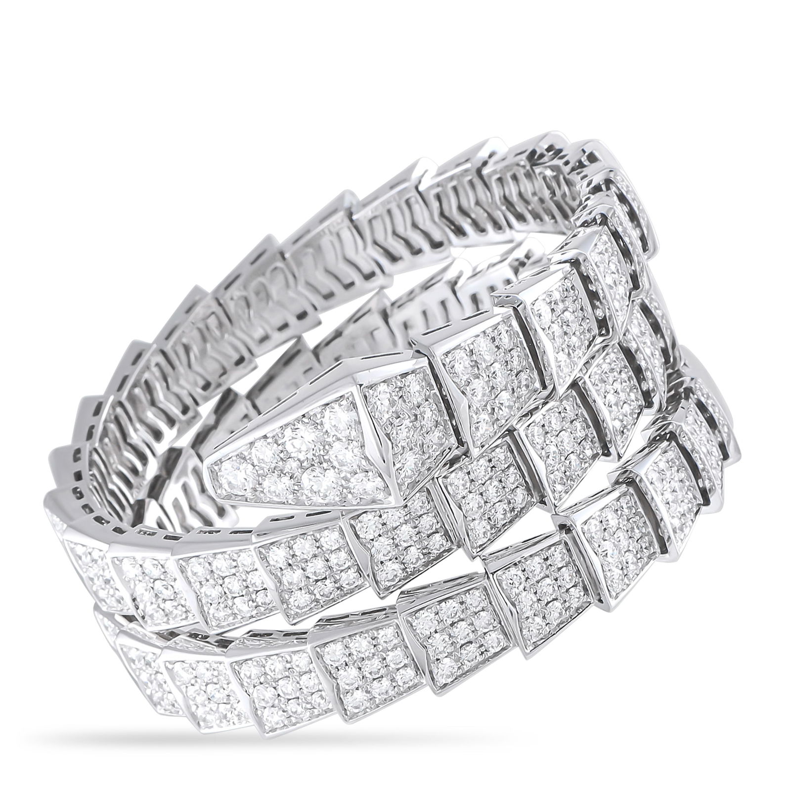 Bvlgari Serpenti Viper 18K White Gold Diamond Bracelet: Wrap your wrist with sinuous elegance with this Bvlgari Viper bracelet. The coiled design, geometric pattern, and glamorous diamond embellishment capture the allure of the serpent. Expect this white g