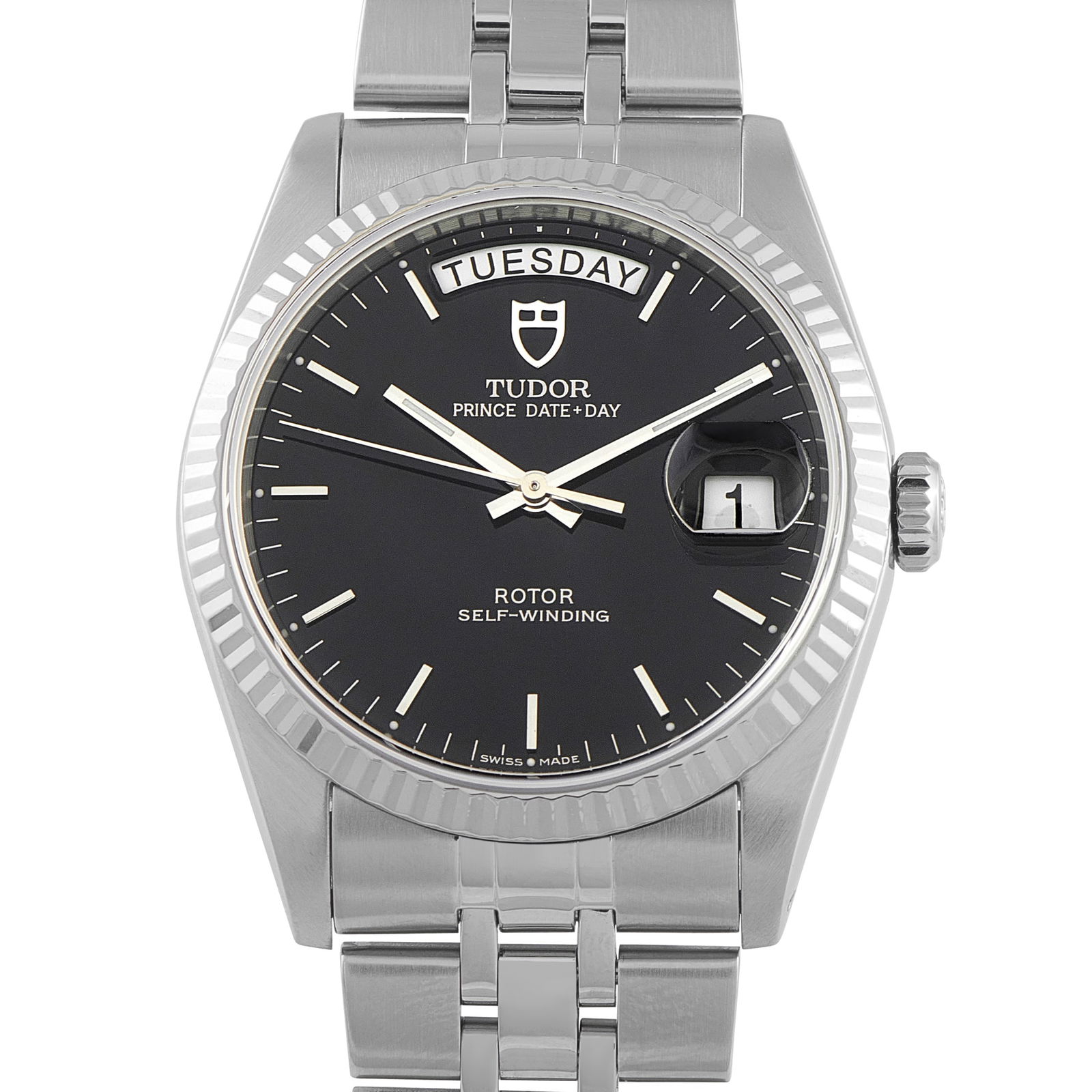 Tudor Prince Day Date Steel Gold Watch 76214: Neither purely formal nor strictly utilitarian, this Tudor Prince ref. 76214 occupies a flexible middle ground. Its solid steel body and fluted white gold bezel create visual interest, offering enough