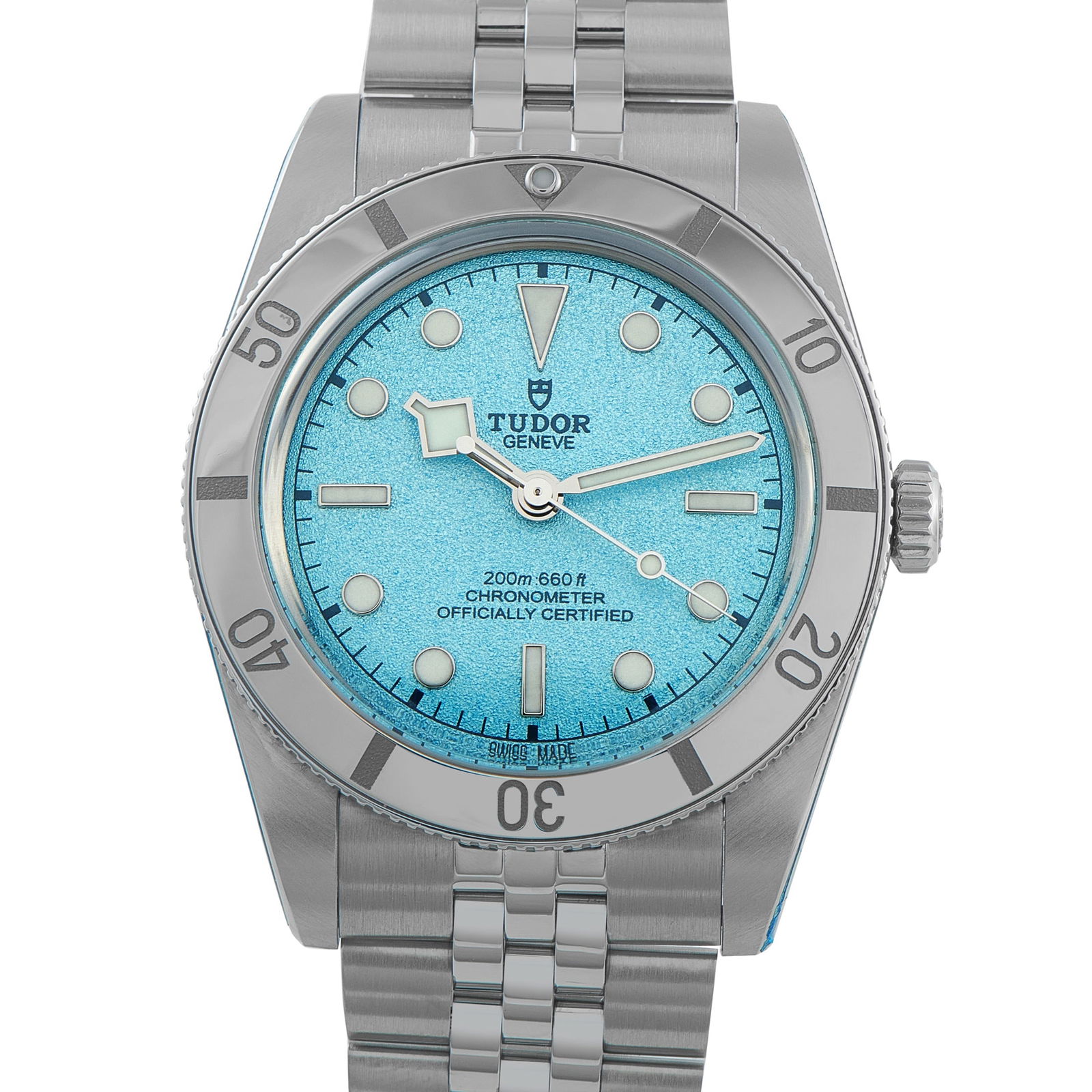 Tudor Black Bay 54 Lagoon Blue Dial Steel Watch 79000: Launched in 2024 with a 37mm stainless steel case, the Tudor Black Bay 54 “Blue Lagoon” ref. 79000 offers a modern take on a vintage dive watch. Its bright, turquoise-leaning blue dial adds ch