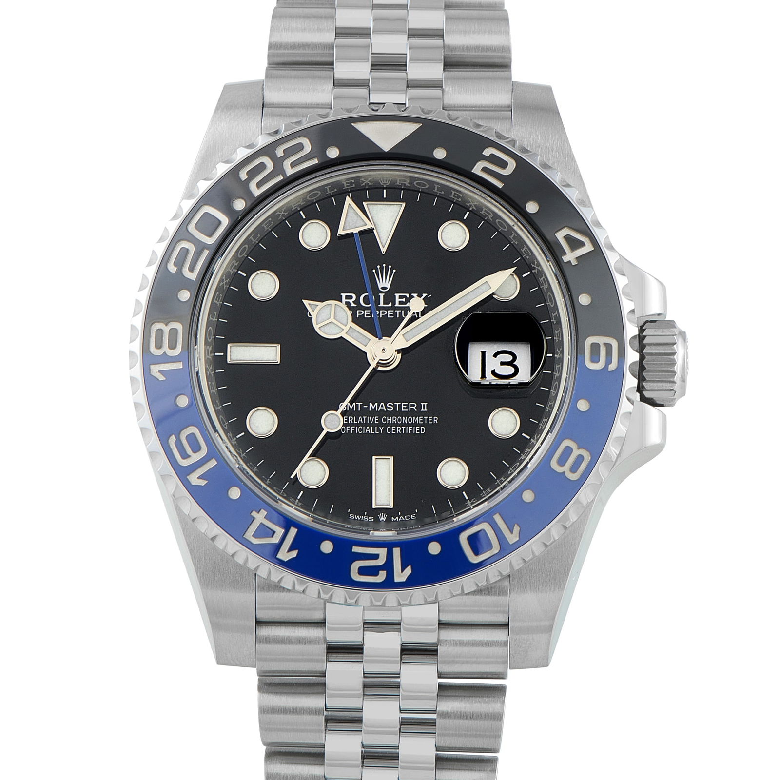 Rolex GMT-Master II Batman Steel Jubilee Watch 126710BLNR: The Rolex GMT-Master II ref. 126710BLNR, better known as the “Batman,” debuted in 2019, replacing the original 116710BLNR. The watch has a 40mm steel Oyster case, a Triplock crown, an Oyster b