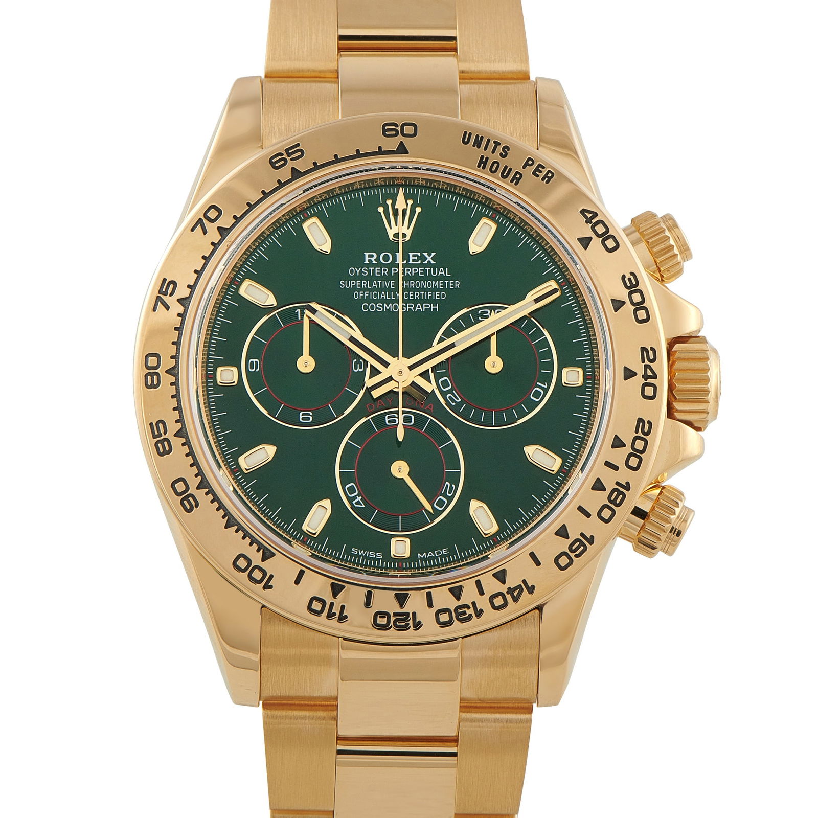 Rolex Daytona John Mayer Green Dial Yellow Gold Watch 116508: The Cosmograph Daytona ref. 116508 is widely known among collectors as the “John Mayer,” and later as the “sleeper.” Executed entirely in 18K yellow gold, it recalls the substance of c