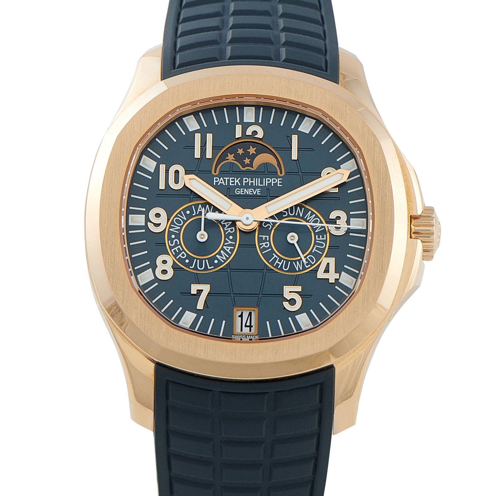 Patek Philippe Aquanaut Luce Annual Calendar 18K Rose Gold Watch 5261R-001: Conceived as a more expressive version of the Aquanaut, the Patek Philippe Aquanaut Luce ref. 5261R-001 balances refinement with everyday ease. The 39.9mm x 10.94mm rose gold case softens the watch’