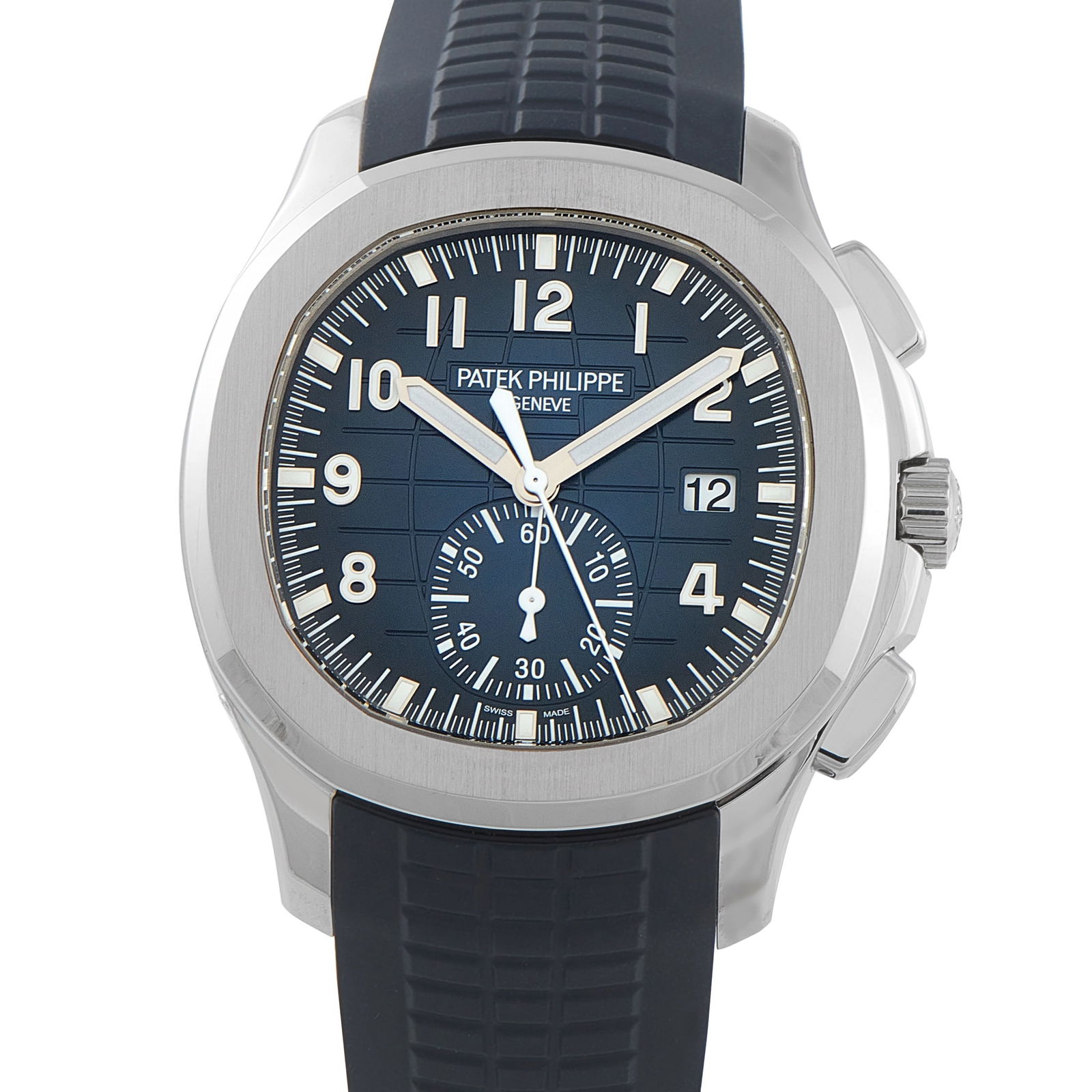 Patek Philippe Aquanaut Chronograph 18K White Gold Watch 5968G-001: Durability, comfort, and intent are present in equal measure in this Aquanaut Chronograph ref. 5968G-001. The white gold case adds weight and substance to the familiar Aquanaut form, yet avoids visual