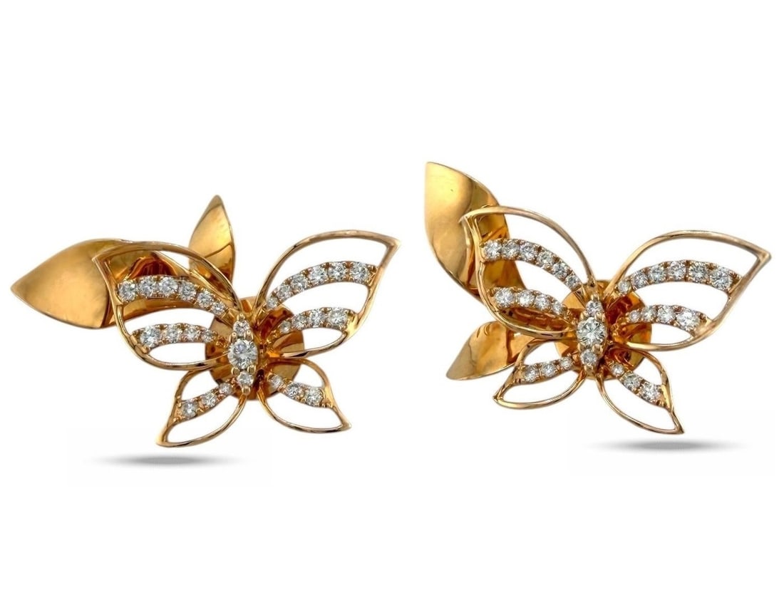 Earrings - 18 kt. 18K Rose Gold 0.78ct Diamond Butterfly Earrings, Rose gold - 0.78ct. tw. Diamond: 18K Rose Gold 0.78ct Diamond Butterfly EarringsDelicately crafted in 18K rose gold, these butterfly earrings exude a romantic and graceful charm. Each wing is set with fine pavé diamonds, shimmering