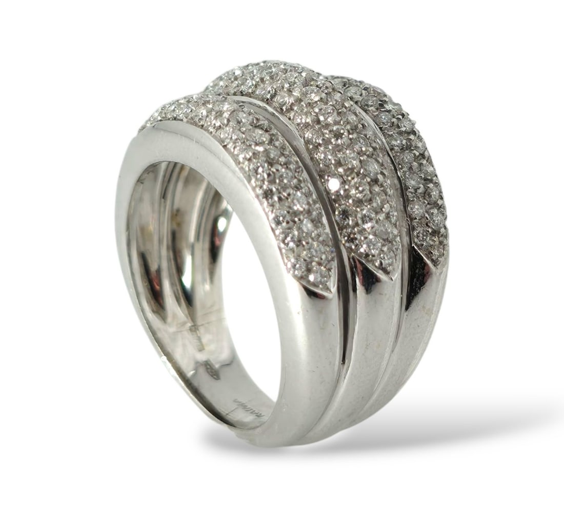 Ring - 18 kt. White gold, 18K White Gold and 1.50ct Diamond Ring - 1.5ct. tw. Diamond (Natural): 18K White Gold and 1.50ct Diamond Ring Crafted in radiant 18K white gold, this dazzling ring is adorned with 155 finely set diamonds totaling 1.5 carats. The abundance of stones gives the piece a cont