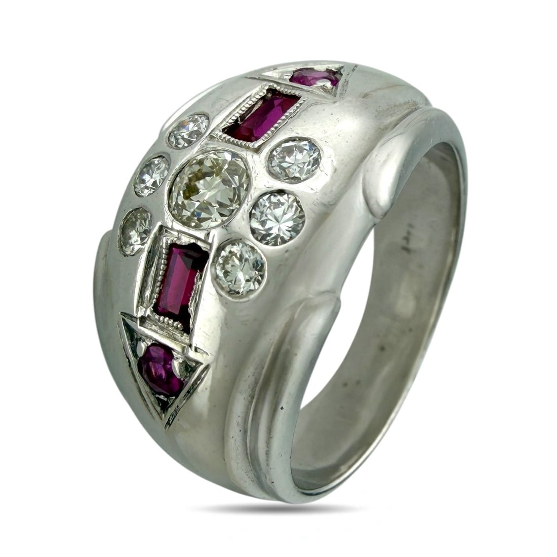 Ring - 14 kt. White gold, Exclusive 14K White Gold, 0.50ct Diamond & Ruby Ring Diamond (Natural): Exclusive 14K White Gold, 0.50ct Diamond & Ruby RingA beautifully crafted 14K white gold ring featuring an elegant combination of natural diamonds and rubies. The design balances sparkle and vivid col