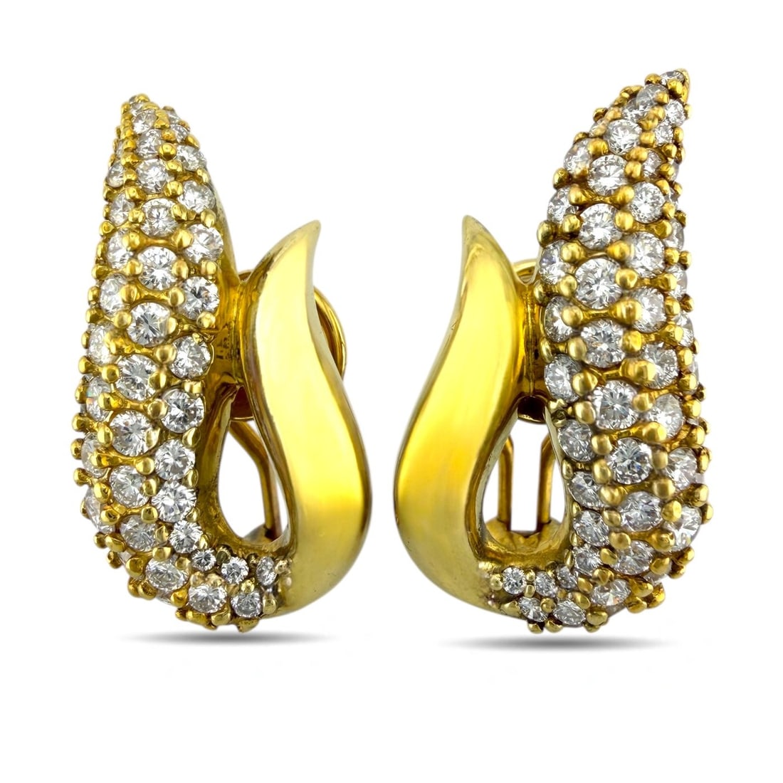 Earrings - 18 kt. Yellow gold - 3.12ct. tw. Diamond (Natural): Exclusive 18K Yellow Gold 3.12ct Diamond Drop EarringsThese refined drop earrings are crafted in 18K yellow gold and set with numerous brilliant-cut diamonds that catch the light from every angle. The
