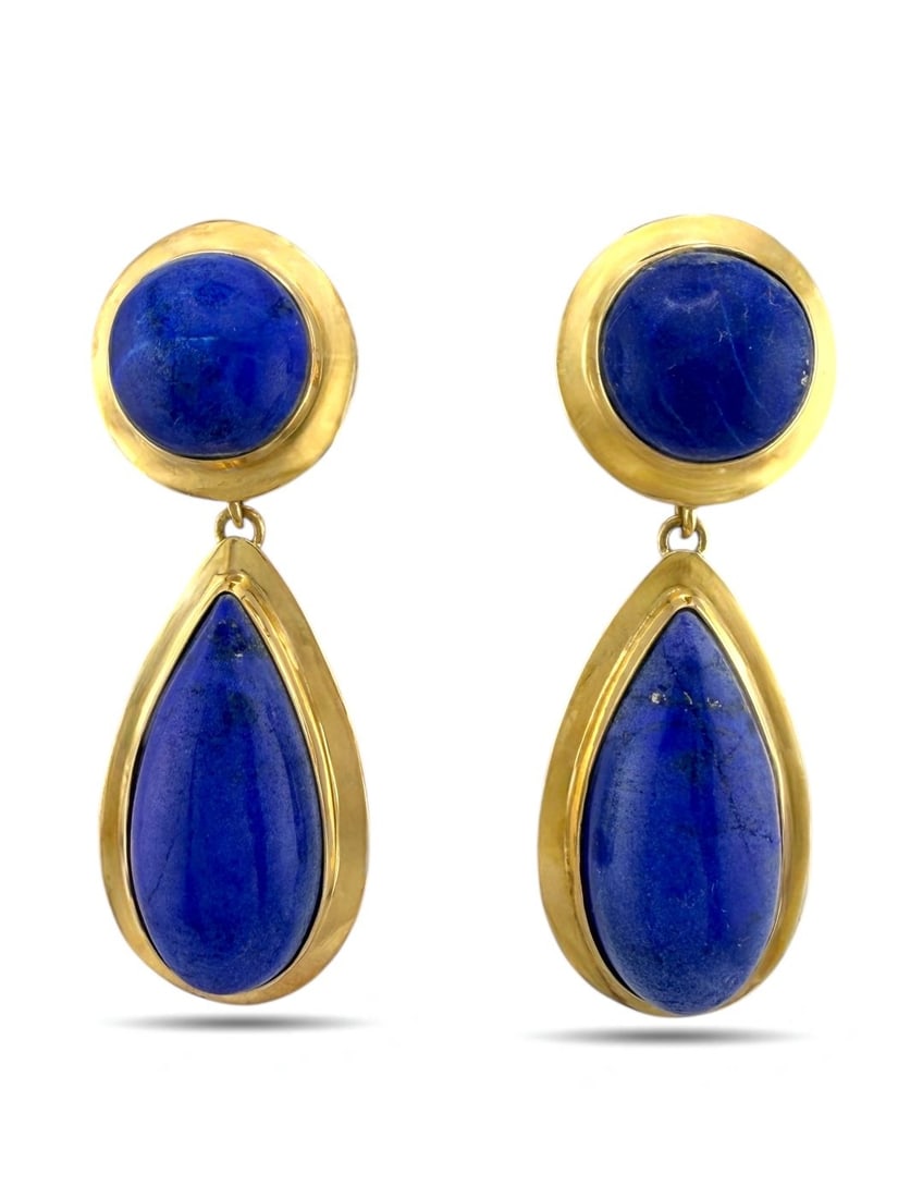 Earrings - 18 kt. Exclusive 18K Yellow Gold Lapis Lazuli Drop Earrings, Yellow gold Lapis lazuli: Exclusive 18K Yellow Gold Lapis Lazuli Drop EarringsElegant and timeless, these 18K yellow gold earrings feature three beautifully matched lapis lazuli stones on each side. The design includes a 1.2 c