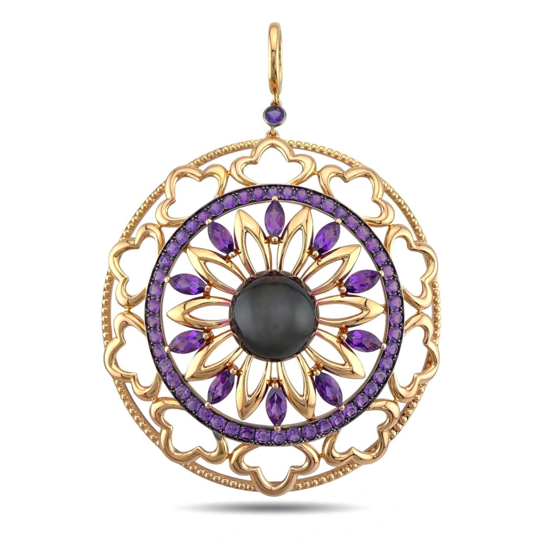 Bucherer - Pendant - 18 kt. Yellow gold, Exclusive Bucherer 18K Yellow Gold and Amethyst Pendant: Exclusive Bucherer 18K Yellow Gold and Amethyst PendantThis striking Bucherer creation presents a bold round silhouette that displays the deep purple glow of its amethyst with remarkable clarity. The