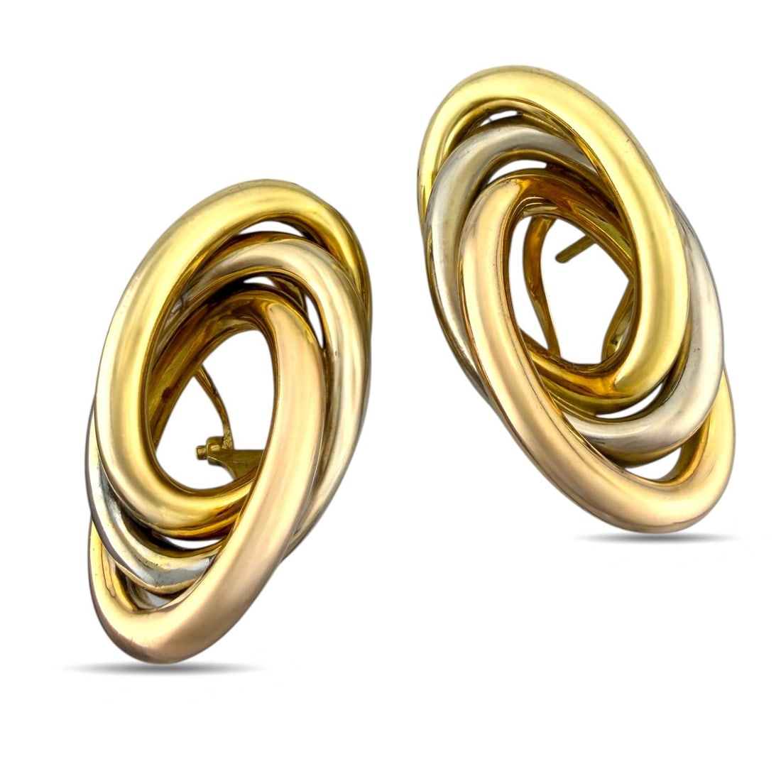 Cartier - Earrings - 18 kt. Yellow gold, White gold, Rose gold, Exclusive Cartier 18K White, Yellow: Exclusive Cartier 18K White, Yellow & Rose Gold Trinity EarringsThese elegant Cartier earrings showcase a refined interlacing of rose, yellow, and white gold that creates a graceful flow of color and