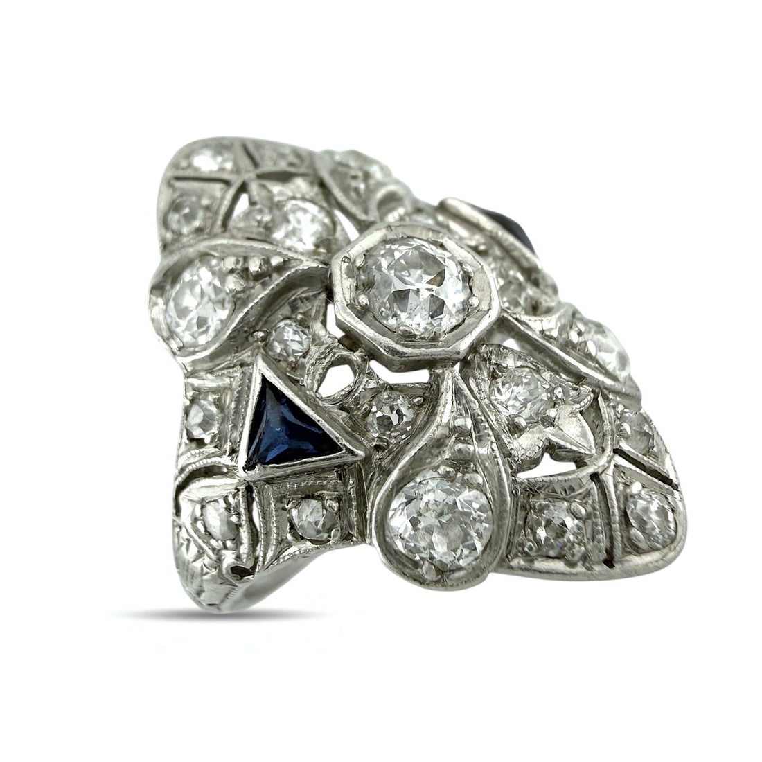 Ring Exclusive Platinum Art Deco 1.07ct Diamond & Sapphire Ring, Platinum - 1.07ct. tw. Diamond: Exclusive Platinum Art Deco 1.07ct Diamond & Sapphire RingThis exquisite Art Deco ring in platinum is accented with a harmonious arrangement of vibrant sapphires. Each stone is meticulously set to emp