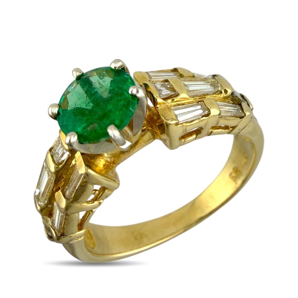 Ring - 14 kt. Exclusive 14K Yellow Gold Emerald and 0.75ct Diamond Ring, Yellow gold Emerald (1 of 4)