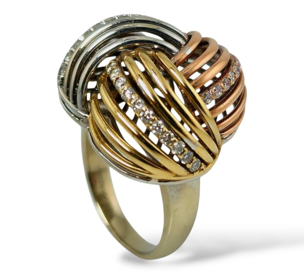 Ring - 18 kt. White gold, Yellow gold, Ancora 18K Tri-Color Gold Cocktail Ring with 0.50 Carats of: ANCORA18K Tri-Color Gold Cocktail Ring with 0.50 Carats of Round Brilliant DiamondsA vibrant display of elegance and artistry, this cocktail ring features 33 round brilliant-cut diamonds set in luxuri