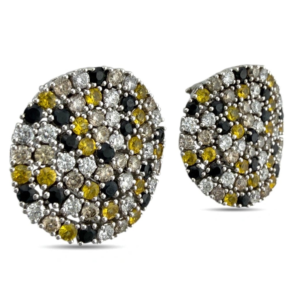 Earrings - 18 kt. Exclusive 18K White Gold Roberto Coin 2.04ct Diamond, Citrines, and Sapphire: Exclusive 18K White Gold Roberto Coin 2.04ct Diamond, Citrines, and Sapphire EarringsThese elegant 18K white gold earrings feature a flexible woven design inspired by the iconic Roberto coin motif. Ea
