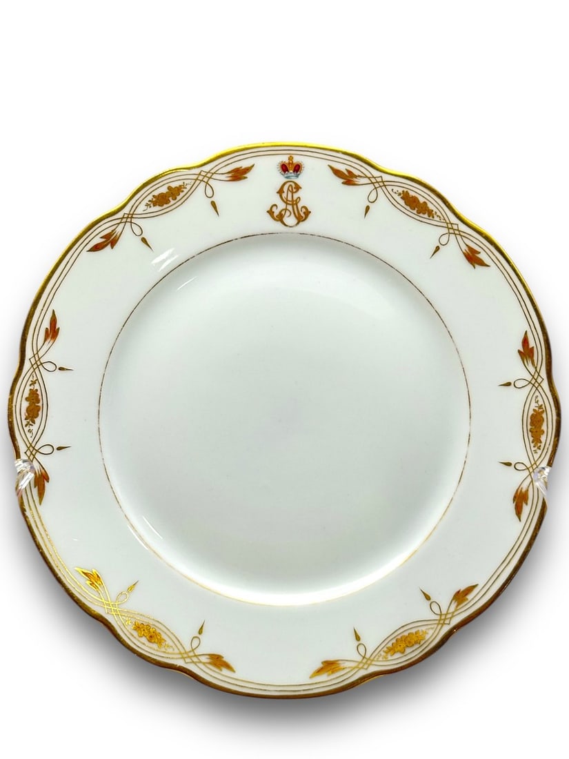 Imperial Russian Porcelain Desert Plate M.S. Kuznetsov Factory c 1890: Imperial Russian Porcelain Desert Plate M.S. Kuznetsov Factory c 1890 The factory by the Kuznetsov Brothers at Novo-Kharitonovo, was founded in 1810. In 1892 M.S. Kuznetsov purchased the well-establis