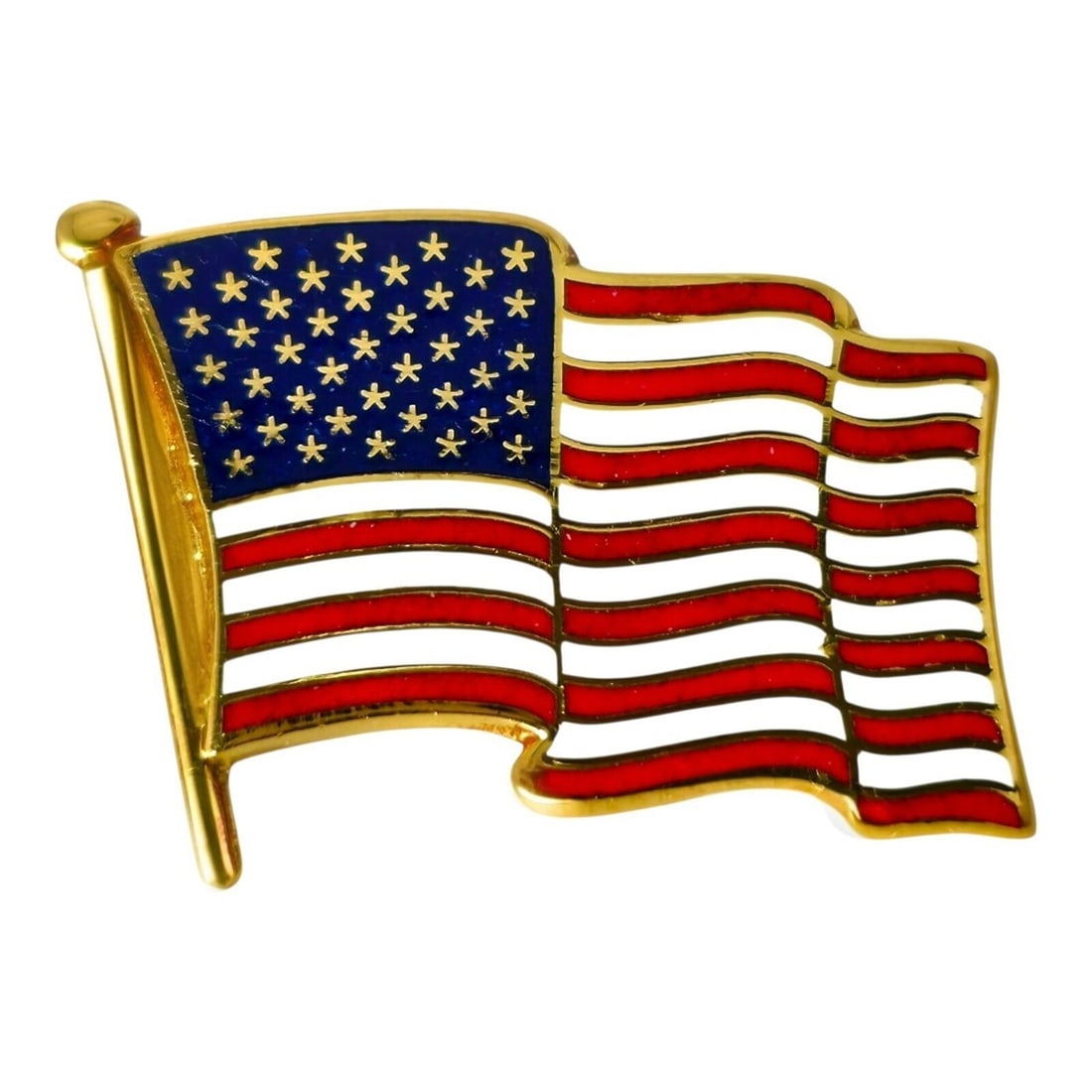 Cartier - Jewellery pin - 15 kt. Yellow gold, Cartier 18K Yellow Gold American Flag Tie Pin: Cartier 18K Yellow Gold American Flag Tie PinCartier 18K Yellow Gold American Flag Tie PinCrafted with Cartier’s precise artistry, this American flag pin presents the classic symbol with thoughtful