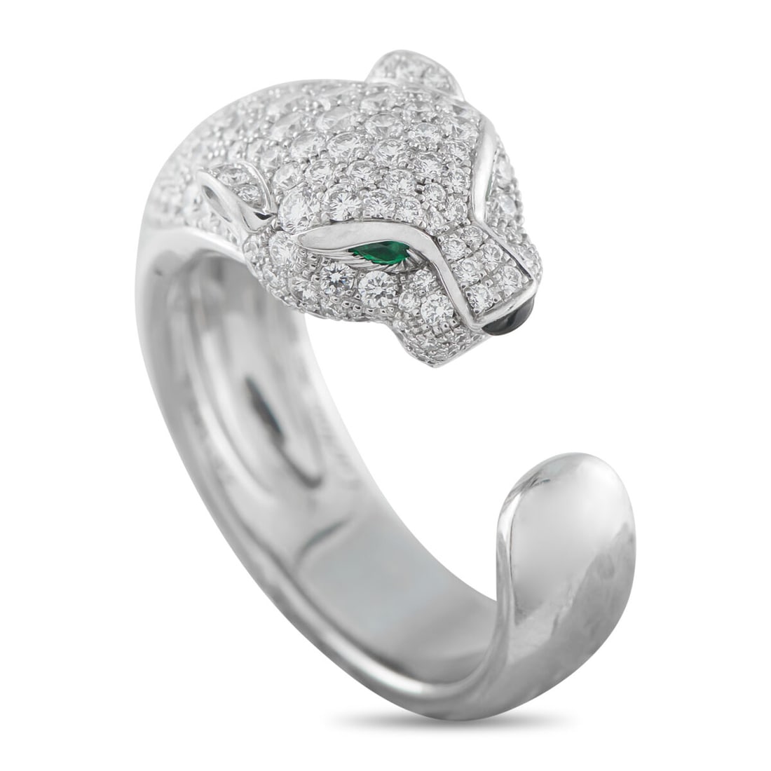 CARTIER Panthere 18K White Gold Diamond Ring: CARTIER Panthere 18K White Gold Diamond RingIn white gold, this Panthère ring takes an open form and delivers a confident, expressive, and unmistakably Cartier mark. The band does not close, leaving