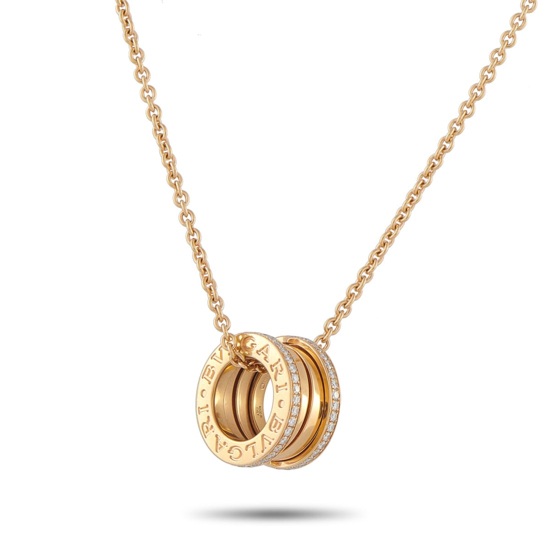 BVLGARI B.zero1 18K Rose Gold 0.41ct Diamond Necklace: BVLGARI B.zero1 18K Rose Gold 0.41ct Diamond Necklace METAL & STONE Metal 18K Rose Gold Stones Diamond Stamp 750 TYPE & SIZE Jewel Closure Lobster Length 1 7.00" 43.1 cm Pendant Length 0.63" 1.6 cm Pe