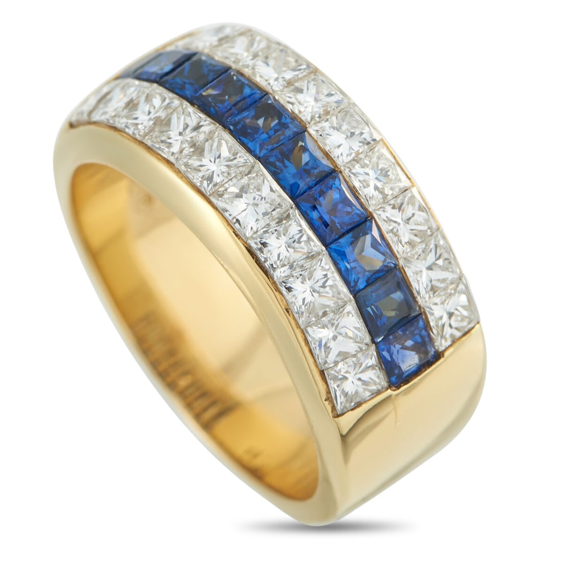 18K Yellow Gold 2.0ct Diamond and Sapphire Ring: 18K Yellow Gold 2.0ct Diamond and Sapphire Ring METAL & STONES Metal 18K Yellow Gold Stones Diamond, Sapphire Diamond Carat2 .00 Gemstone Carat 1.00 Stamp 750 DIMENSIONS Size US 6, EU 52 Weight 9.7 gr