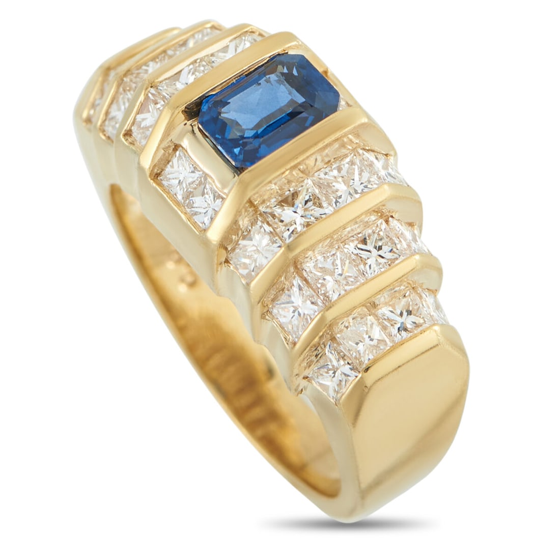 14K Yellow Gold 2.24ct Diamond and Sapphire Ring: 14K Yellow Gold 2.24ct Diamond and Sapphire Ring METAL & STONES Metal 14K Yellow Gold Stones Diamond, Sapphire Diamond Carat 2.24 Gemstone Carat 0.75 Stamp 585 DIMENSIONS Size US 6, EU 52 Weight 8.2 g