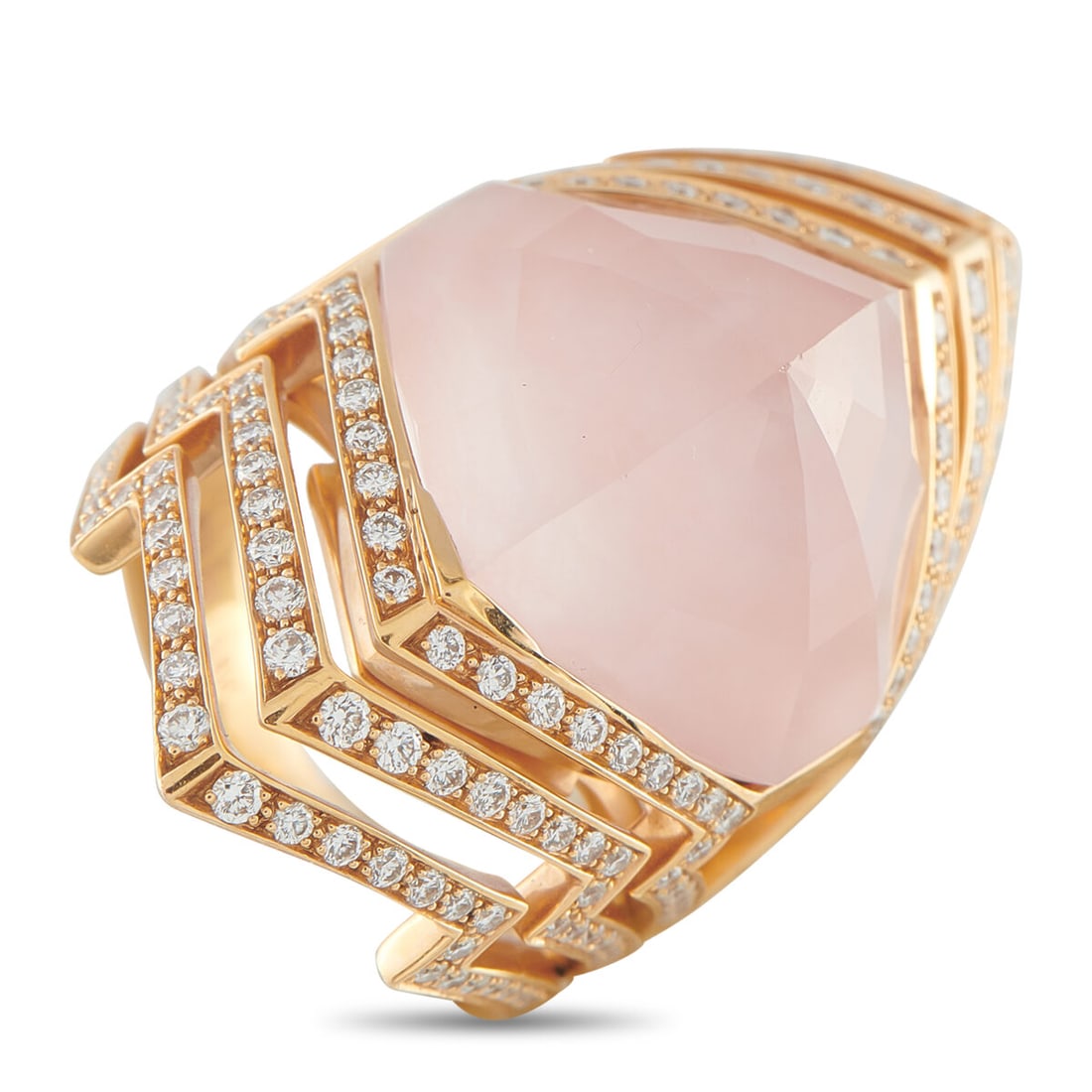STEPHEN WEBSTER 18K Rose Gold 0.97ct Diamond and Pink Opal Ring: STEPHEN WEBSTER 18K Rose Gold 0.97ct Diamond and Pink Opal Ring Metal18K Rose Gold StonesDiamond, Opal Diamond Carat 0.97 Stamp 750 Size US 7, EU 54 Weight 22.5 grams Band Thickness 4 Ring Top Height