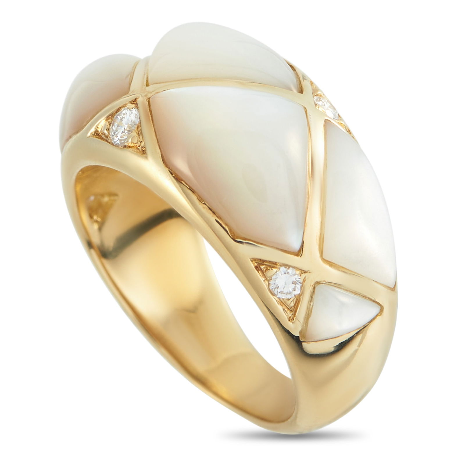 Van Cleef & Arpels 18K Yellow Gold Diamond and Mother of Pearl Quilted Ring (1 of 5)