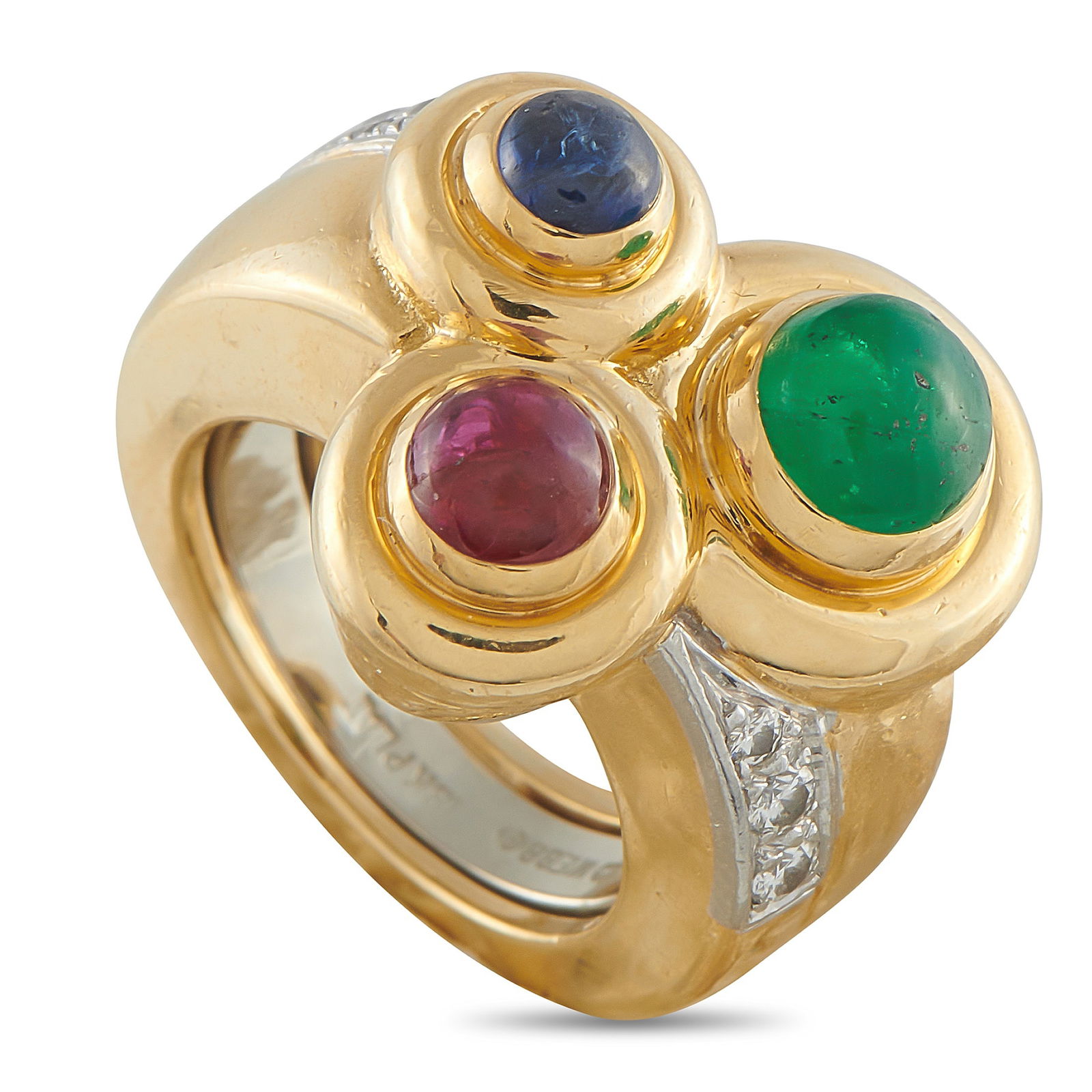 David Webb 18K Yellow Gold Diamond, Emerald, Ruby, and Sapphire Ring (1 of 4)
