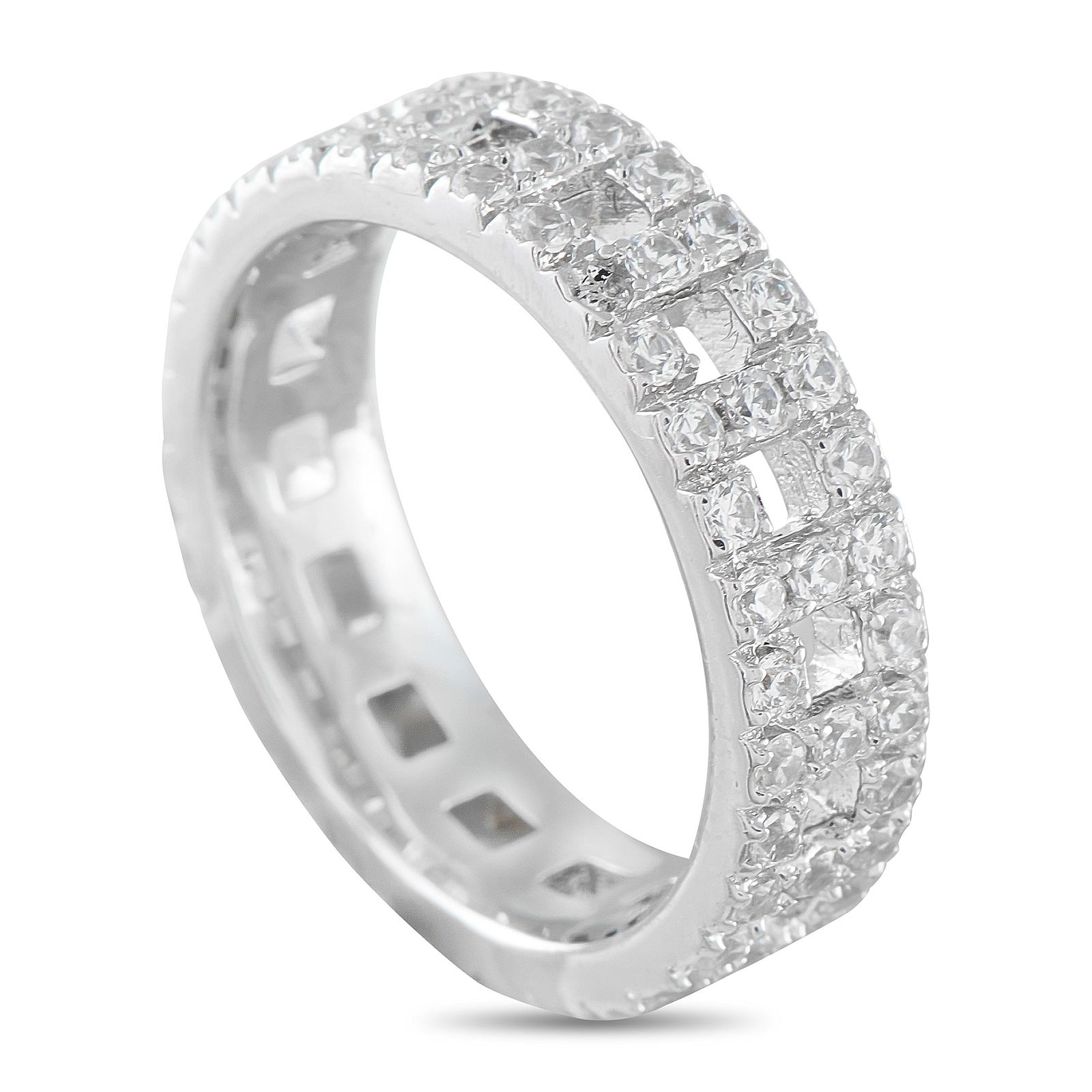 Tiffany & Co. 18K White Gold 0.99ct Diamond Wide Band: This Tiffany & Co. Tiffany T True Wide ring includes alternating links that form the letter T – paying homage to the luxury brand’s iconic motif. Sparkling pavé Diamonds with a total weight of 0.