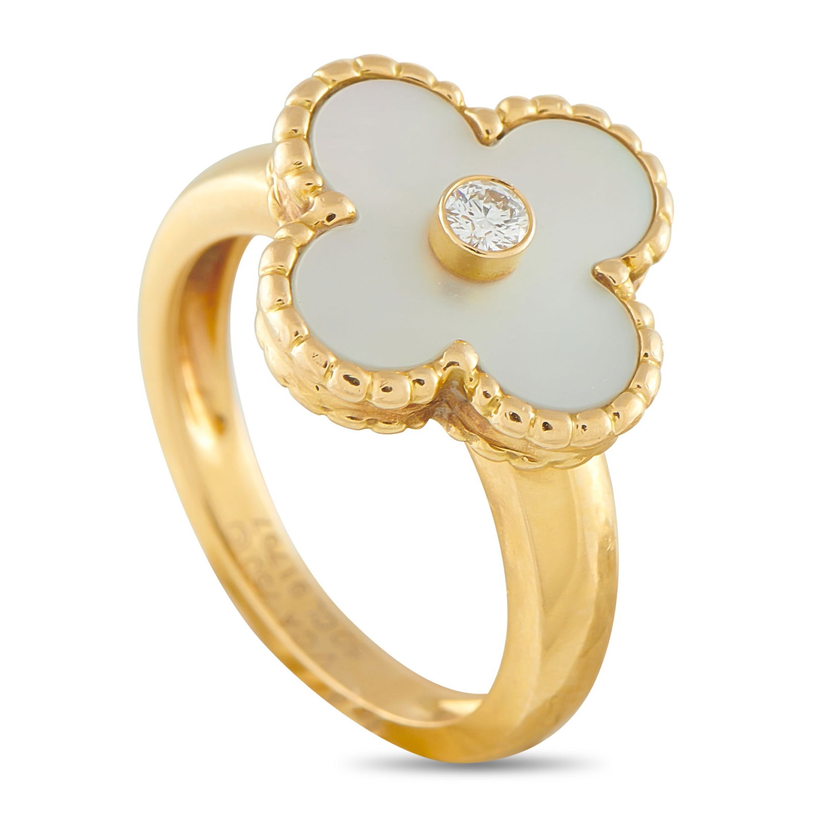 Van Cleef & Arpels Vintage Alhambra 18K Yellow Gold Diamond and Mother of Pearl Ring (1 of 4)