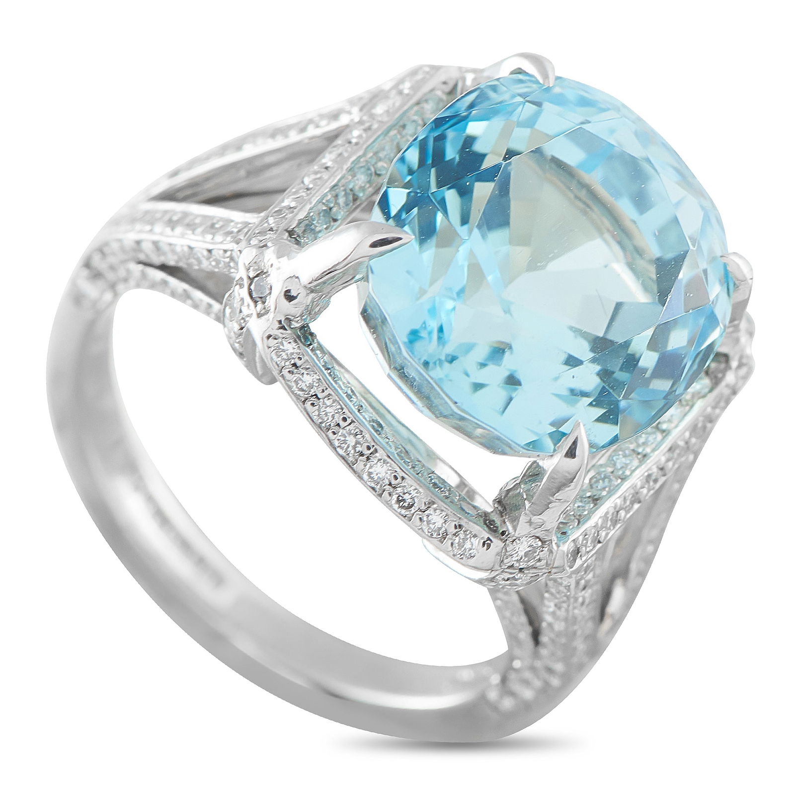Exclusive Platinum 0.75ct Diamond and Aquamarine Ring (1 of 4)