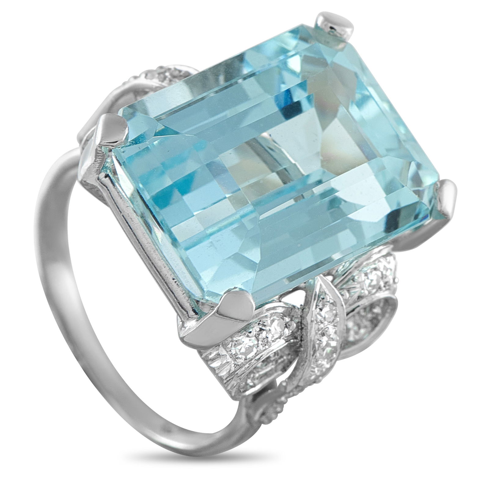 Exclusive Platinum 0.21ct Diamond and Aquamarine Ring (1 of 4)