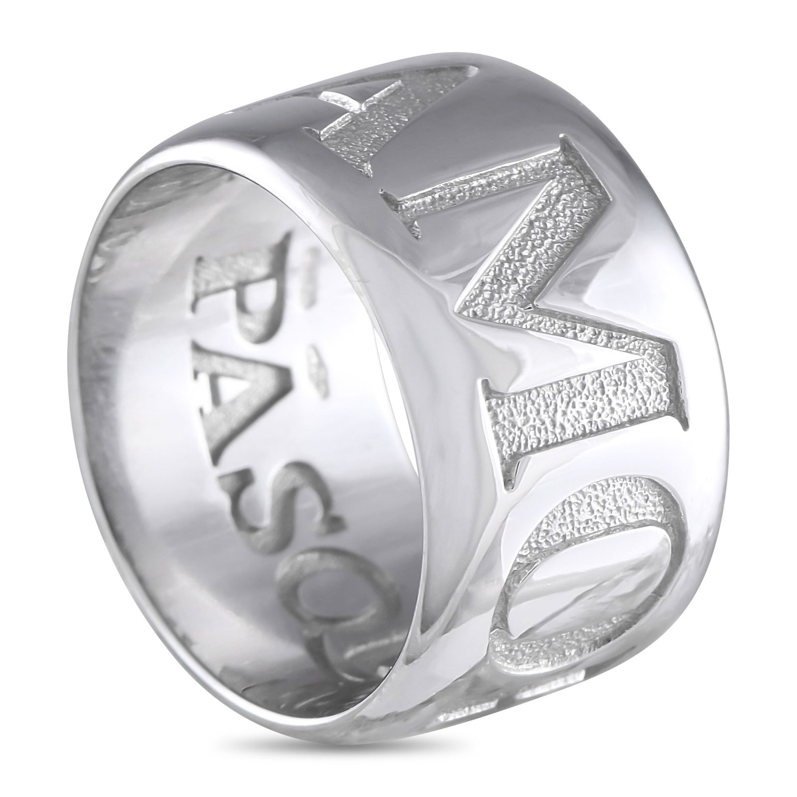Pasquale Bruni 18K White Gold Amore Band: This Pasquale Bruni ring marries traditional Italian craftsmanship with a bold, contemporary design. The simple 18K White Gold setting provides the perfect backdrop for the word “Amore” emboss
