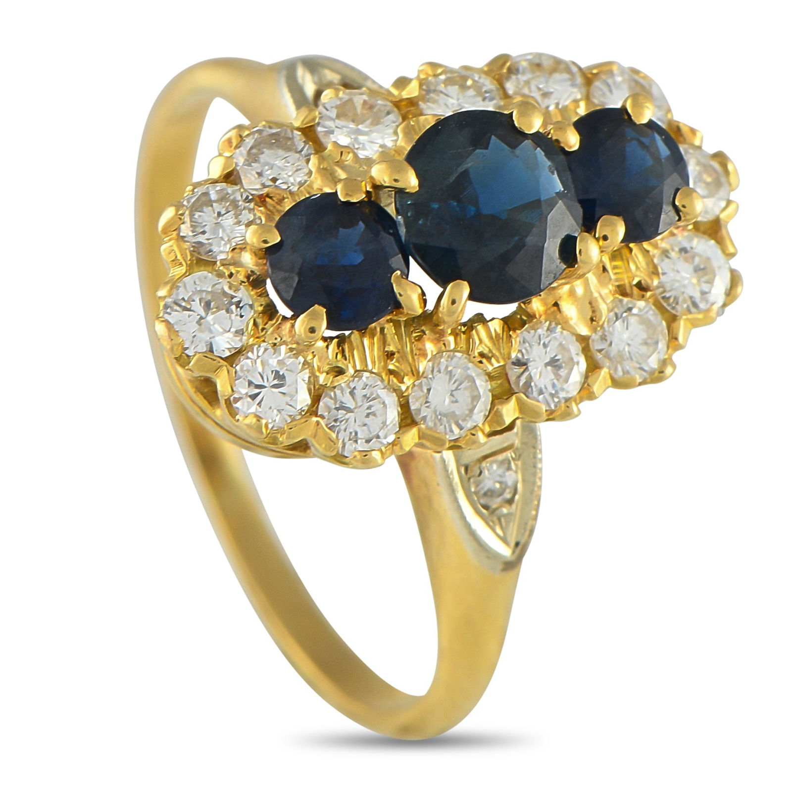 Mikimoto 18K Yellow Gold 0.42ct Diamond and Sapphire Ring (1 of 5)
