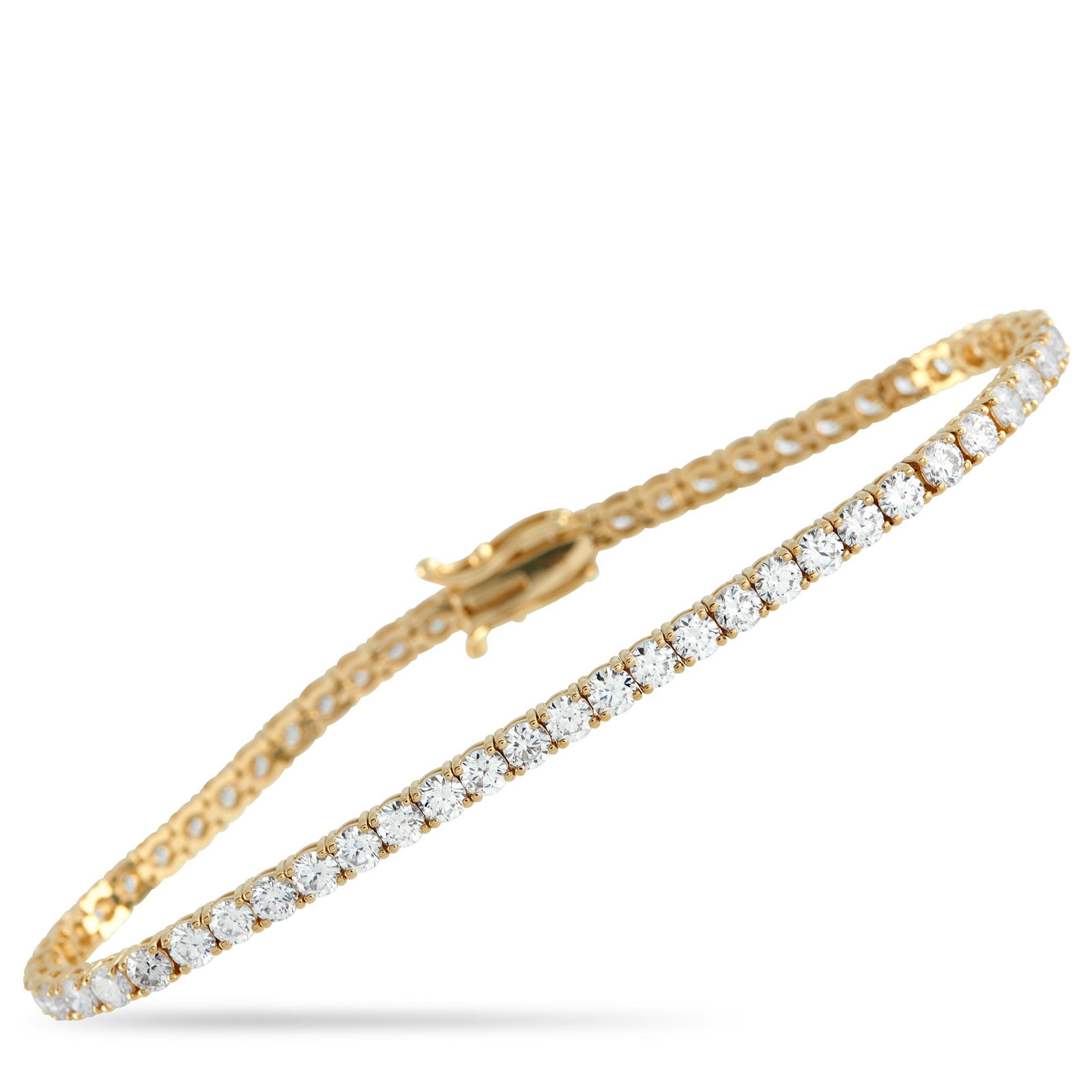 Exclusive 14K Yellow Gold 5.25ct Lab-Grown Diamond Tennis Bracelet: A simple 14K Yellow Gold setting provides the perfect foundation for this classically elegant tennis bracelet. Although it’s understated enough for everyday wear, Lab Grown Diamonds with a total wei