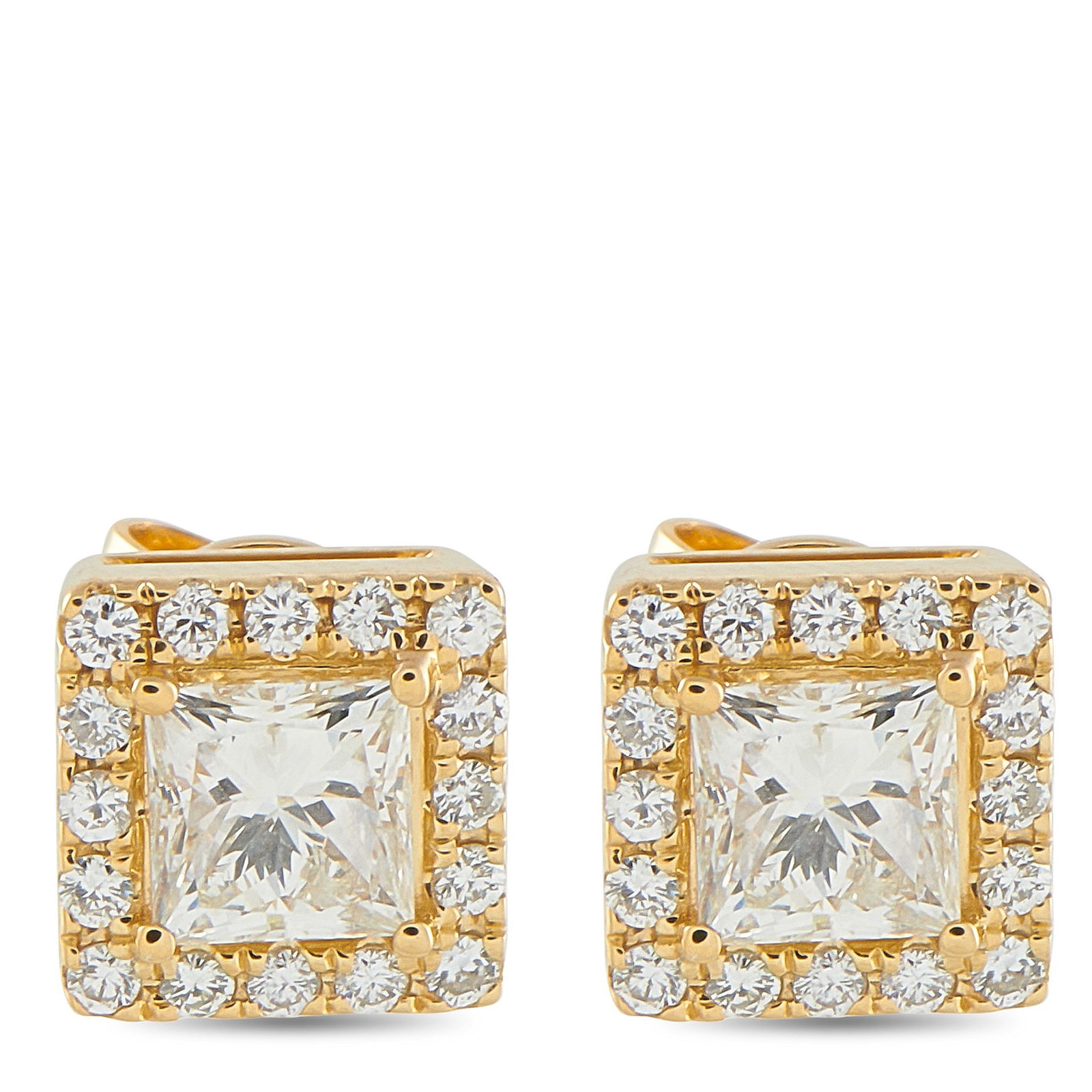 Exclusive 18K Yellow Gold 1.37ct Diamond Square Stud Earrings (1 of 4)