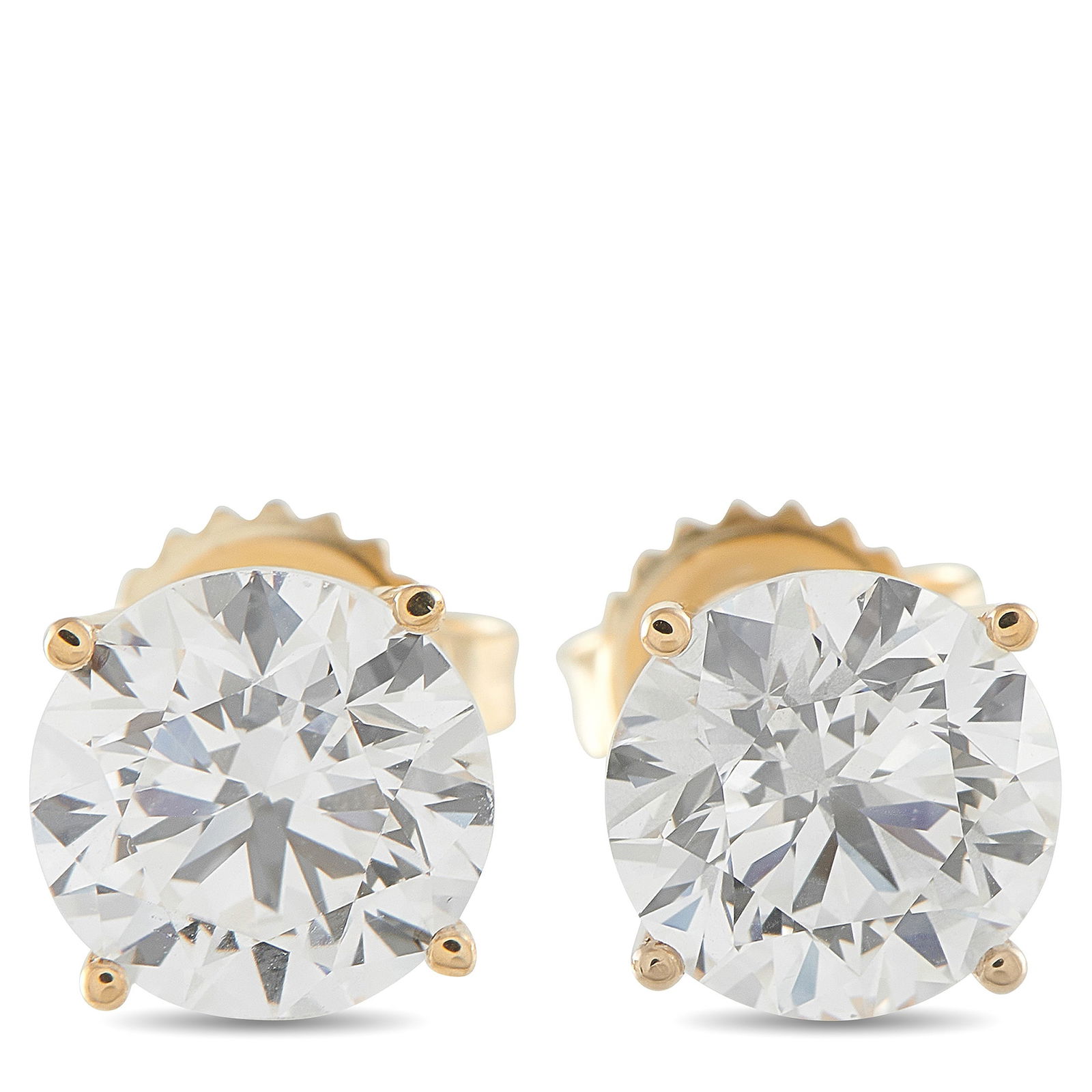 Exclusive 14K Yellow Gold 3.90ct Lab-Grown Diamond Stud Earrings: These timeless stud earrings are ideal for everyday wear. Set in 14K Yellow Gold, brilliant Lab Grown Diamonds with a total weight of 3.90 carats make them a stunning addition to any ensemble. Each ea
