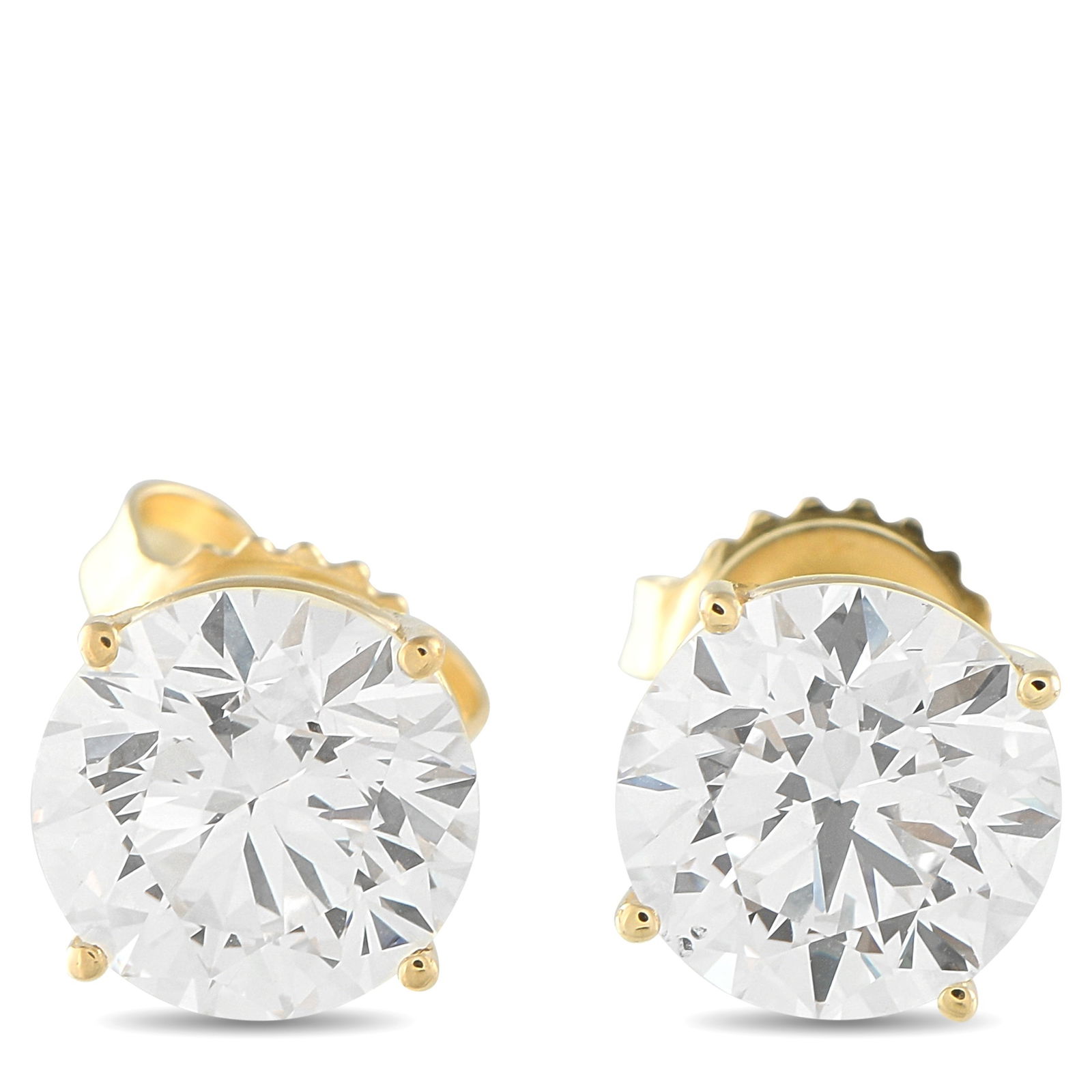 Exclusive 14K Yellow Gold 4.05ct Lab-Grown Diamond Stud Earrings: At just under half an inch, these lab-grown diamond studs provide that noticeable sparkle while ensuring everyday wearability. This Exclusive pair features 4.05 carats of round brilliant lab-grown dia