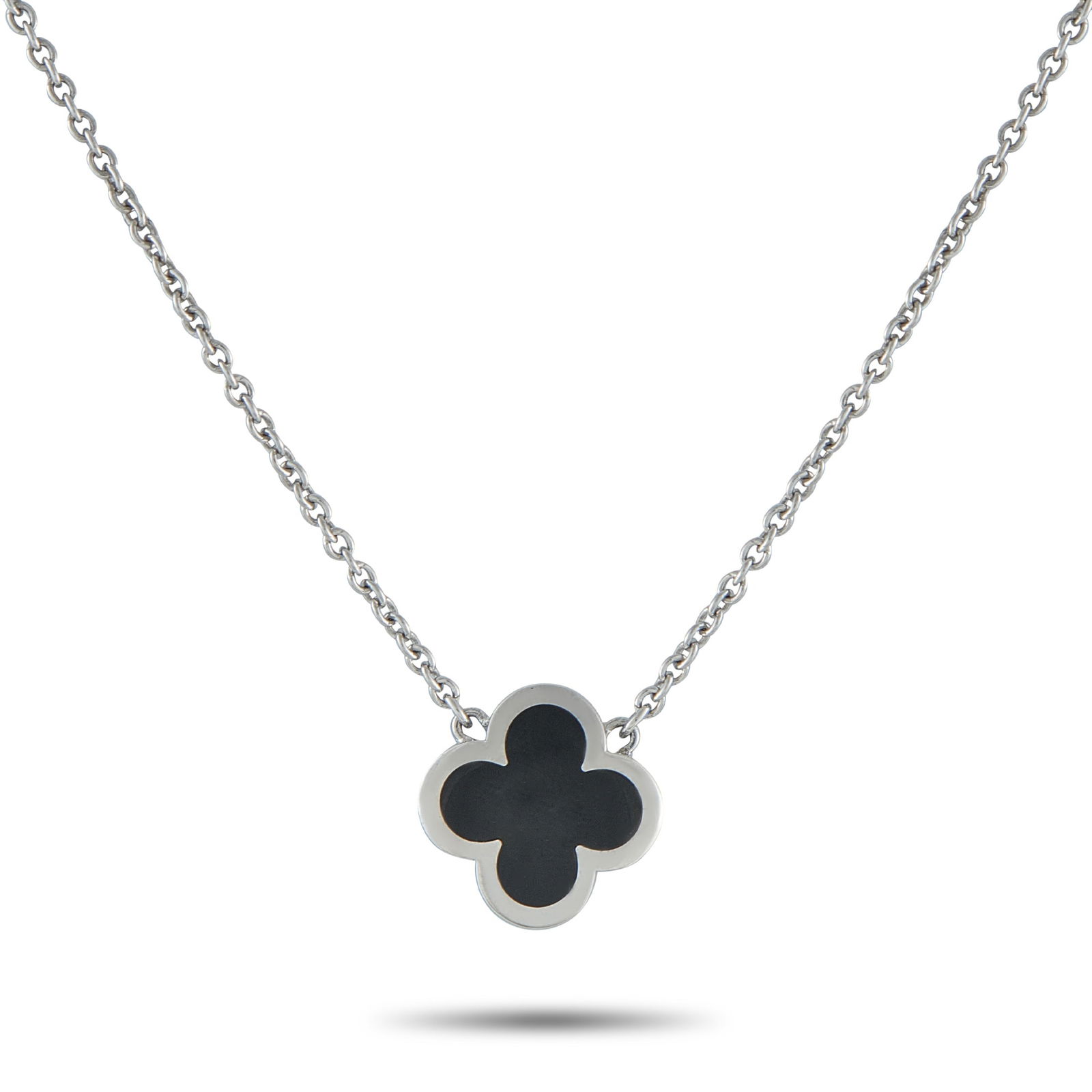 Van Cleef & Arpels Pure Alhambra 18K White Gold 1-Motif Necklace: This Van Cleef & Arpels Pure Alhambra necklace is sleek and incredibly sophisticated. Set in 18K White Gold, the pendant offers a streamlined take on the brand’s signature clover motif. Suspended fr