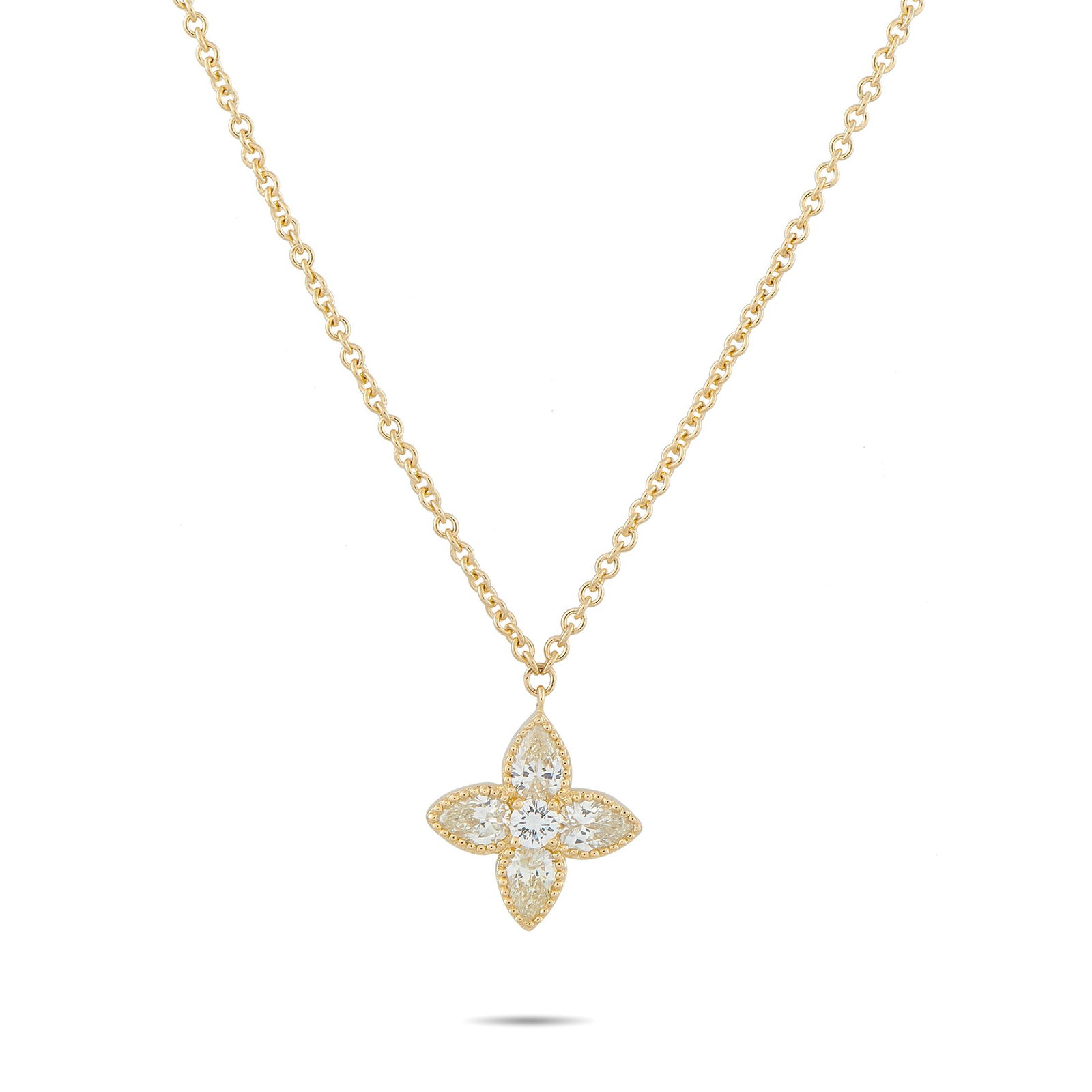 Exclusive 18K Yellow Gold 0.95ct Diamond Necklace: There’s something captivating about this elegant luxury necklace. Lustrous 18K Yellow Gold elevates the classically elegant pendant, which comes to life thanks to intricate beaded accents and Diamon