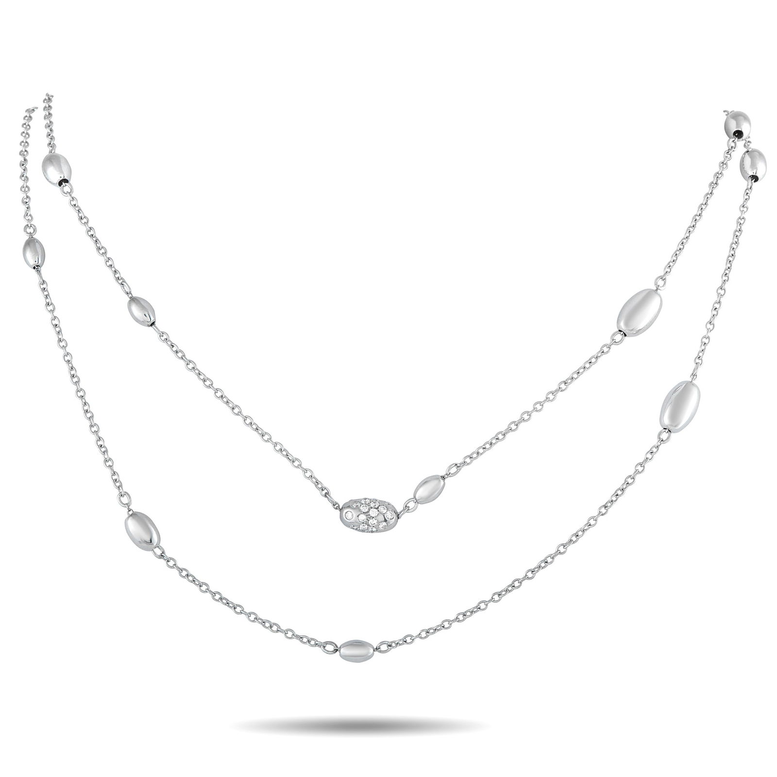 Hasba 18K White Gold 0.85ct Diamond Bead Long Necklace (1 of 4)