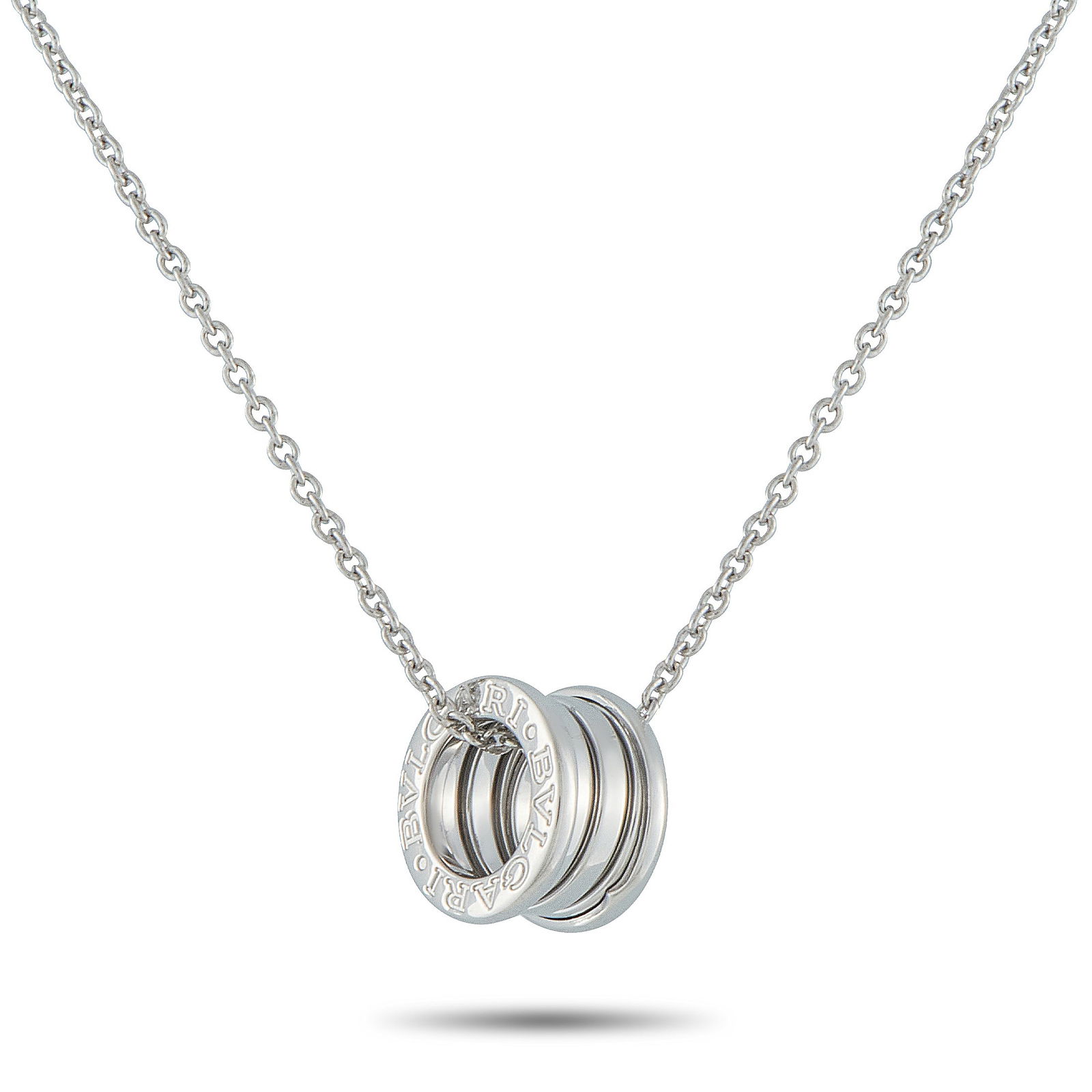 Bvlgari B.zero1 18K White Gold Necklace: This Bvlgari B.Zero1 will effortlessly add a touch of luxury to any ensemble. Crafted from 18K White Gold, the circular pendant comes complete the brand’s name engraved at each end and an elegant sw