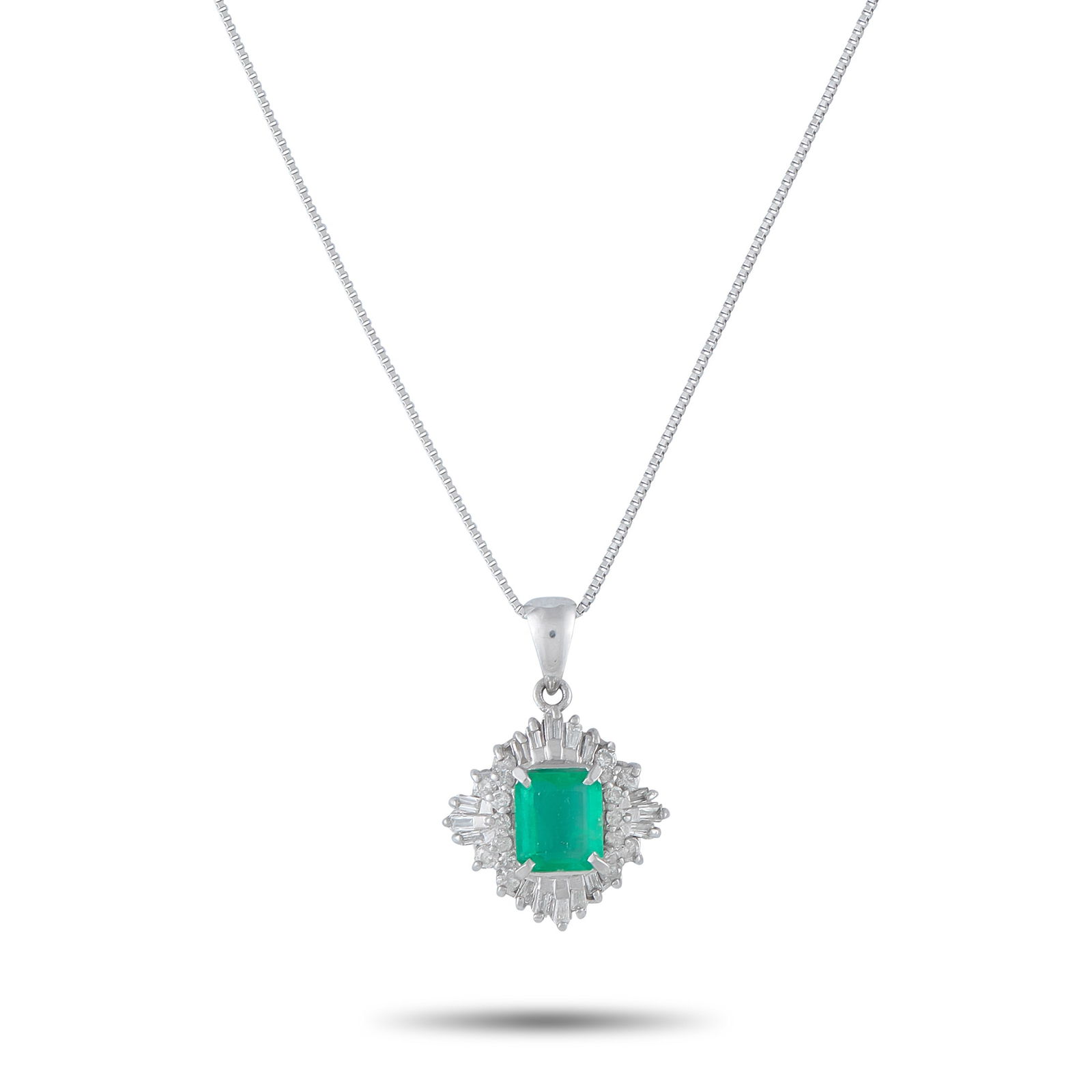 Exclusive Platinum 0.48ct Diamond and Emerald Pendant (1 of 4)