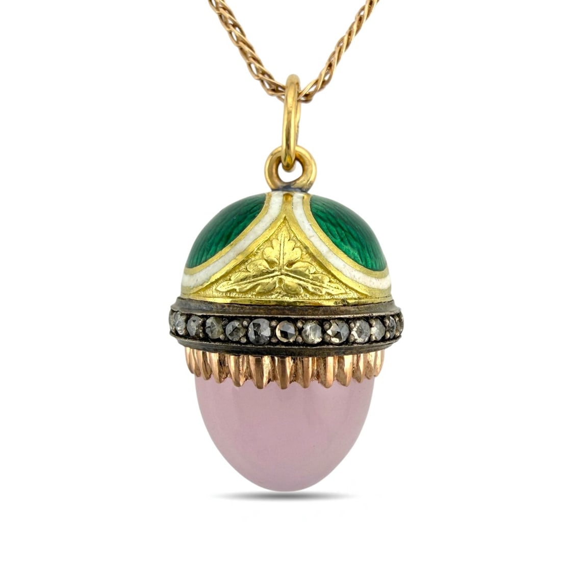 Fabergé - Pendant - 14 kt. Russian Imperial 56K Gold Diamond & Enamel Egg Pendant 1890s (1 of 8)