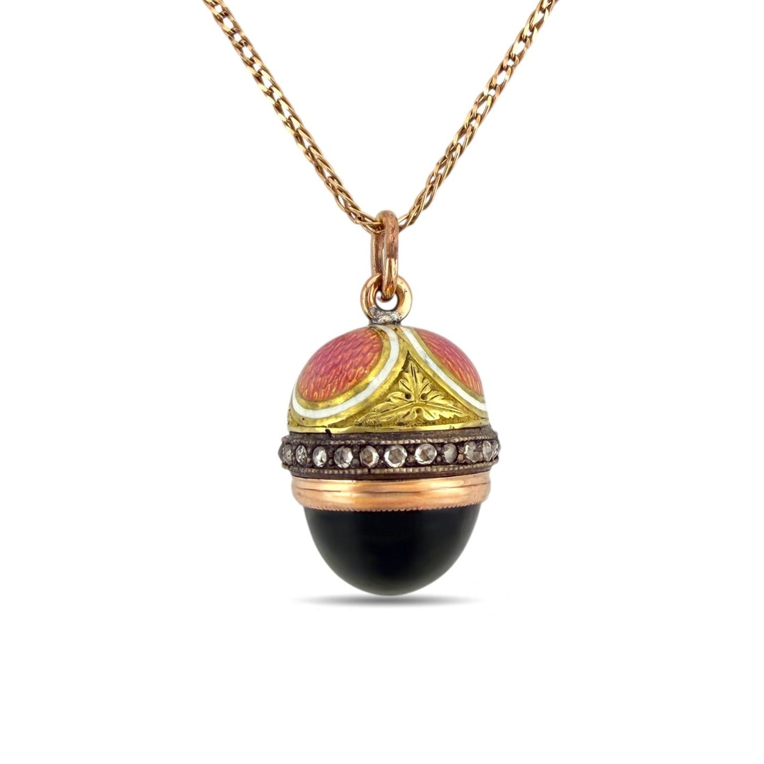Pendant - 14 kt. Fabergé Imperial Russian Jewelled 56K (14K) Rose Gold & Blue Enamel Egg Pendant, (1 of 10)