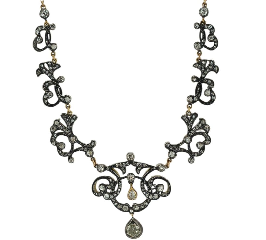 Necklace - 14 kt. Yellow gold, White gold, Imperial Russian Antique 56K Gold ( 14k) and 3.01Ct (1 of 10)