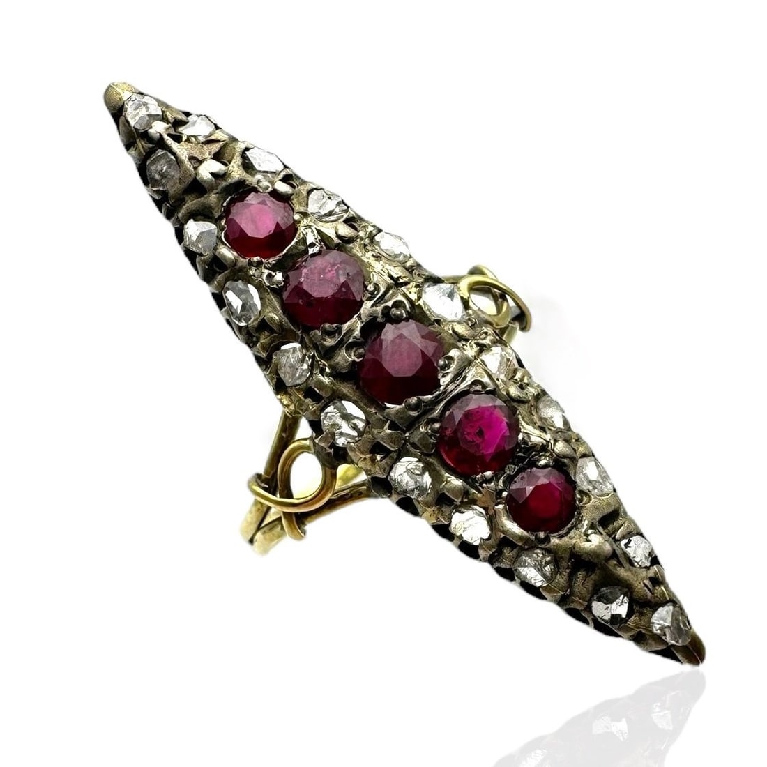 Ring - 14 kt. Yellow gold, Antique 14K Gold Diamond and Rubies Women's Ring Diamond (Natural) (1 of 6)