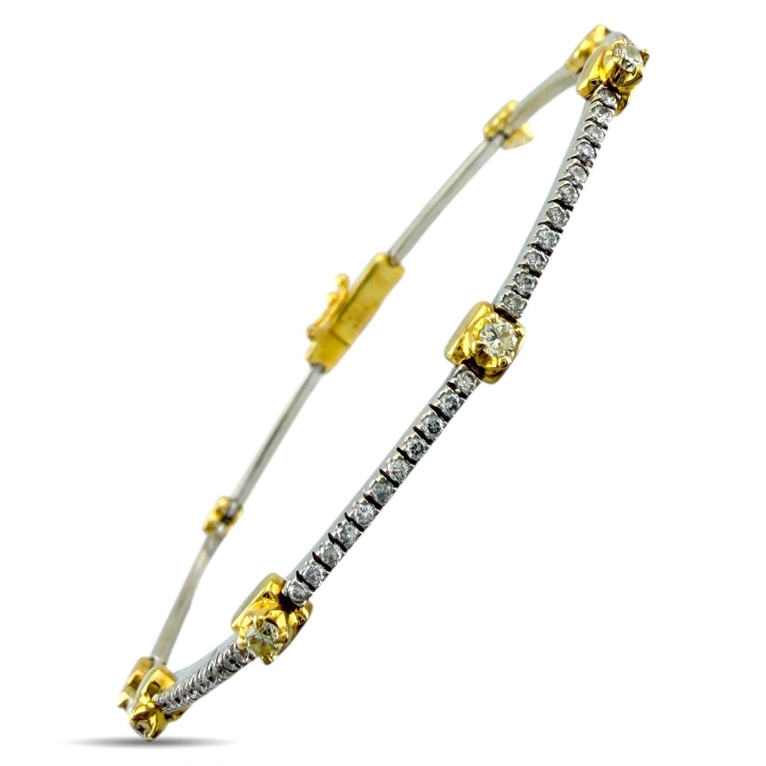 Bracelet - 18 kt. Yellow gold, Exclusive 18K White and Yellow Gold 1.85ct Diamond Bracelet, White: Exclusive 18K White and Yellow Gold 1.85ct Diamond BraceletThis refined bracelet combines the elegance of 18K white and yellow gold with a delicate, slim design. The single strands are entirely covere