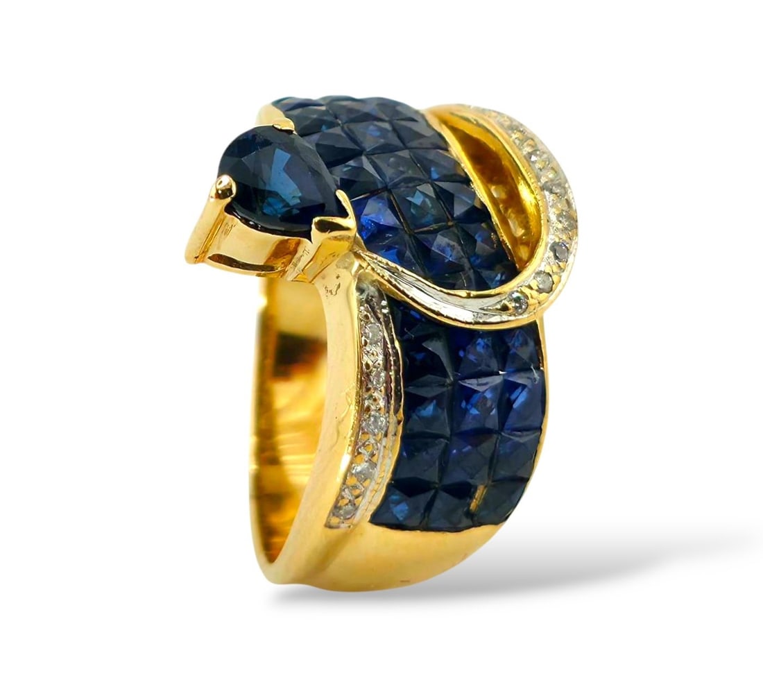 Ring - 18 kt. Yellow gold, 18K Gold Ring with Diamonds and Blue Sapphires 2.50Ct - 2.50ct. tw. (1 of 9)