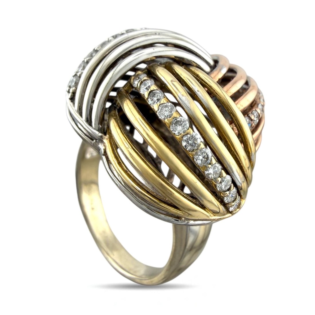 Ring - 18 kt. White gold, Yellow gold, 18K Tri-Color Gold Cocktail Ring with 0.50 Carats of Round (1 of 6)